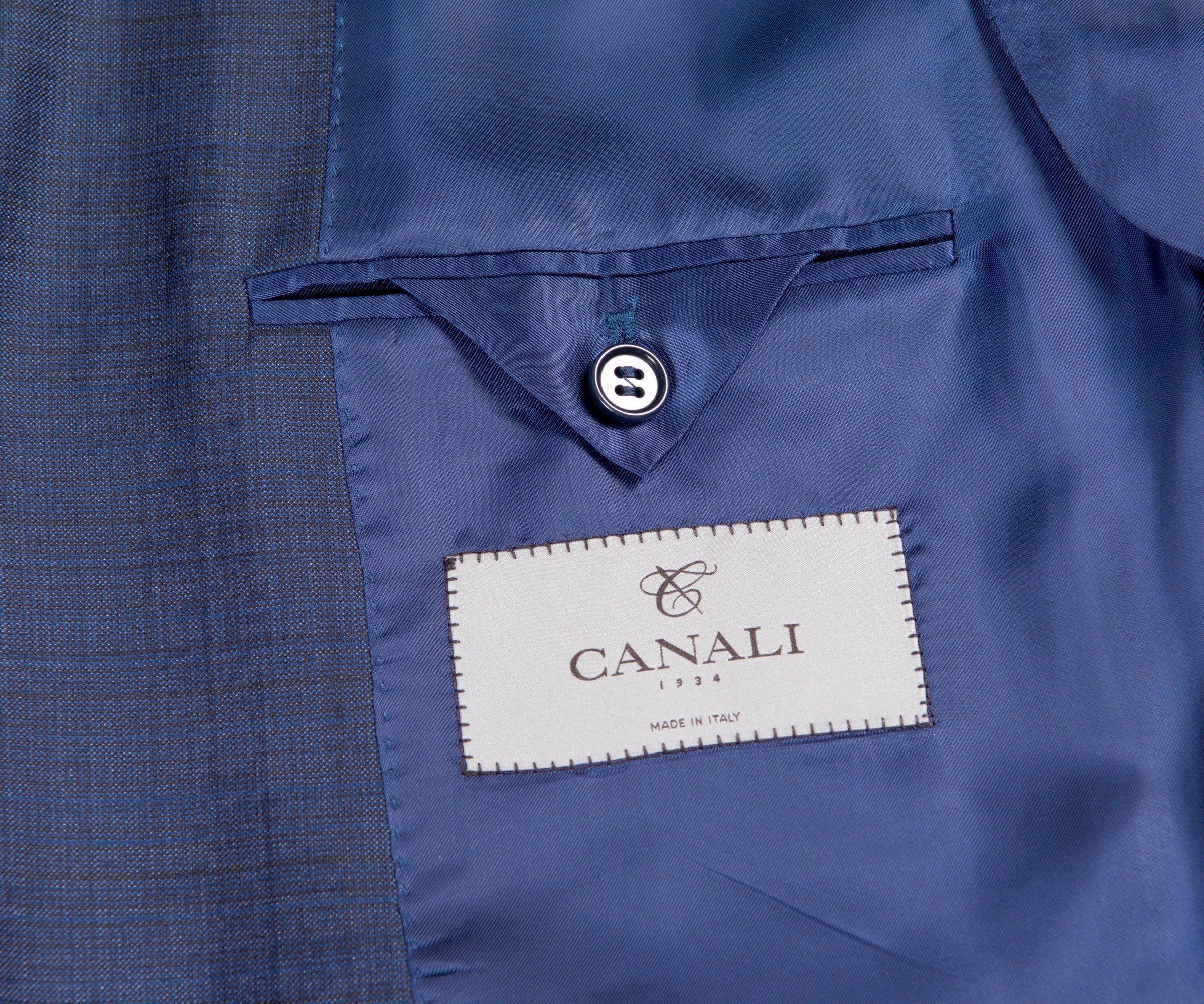 Canali Classic Light Check Wool Suit Blue - Image 5