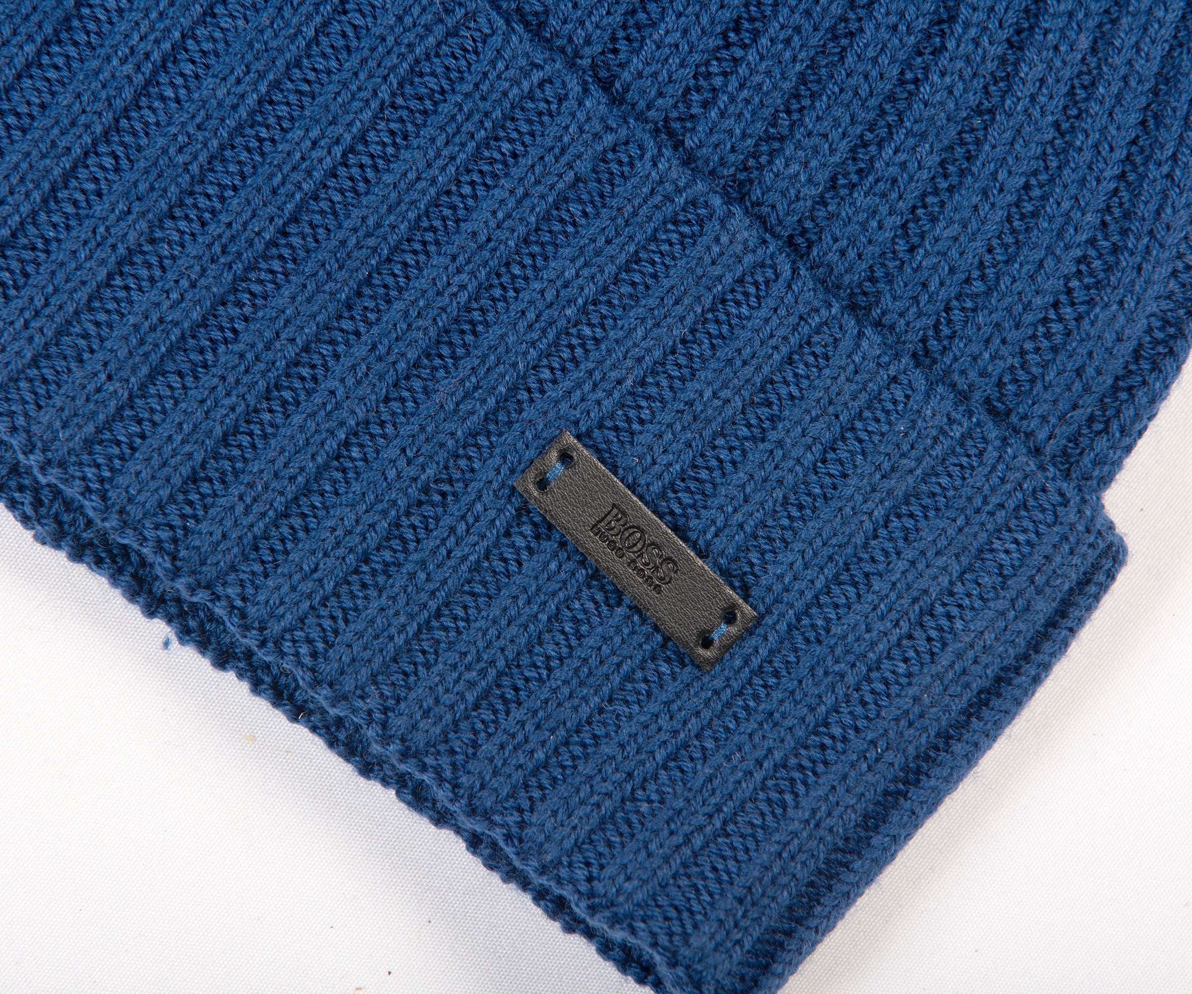 HUGO BOSS Fati_M Classic Ribbed Beanie Hat Blue - Image 2