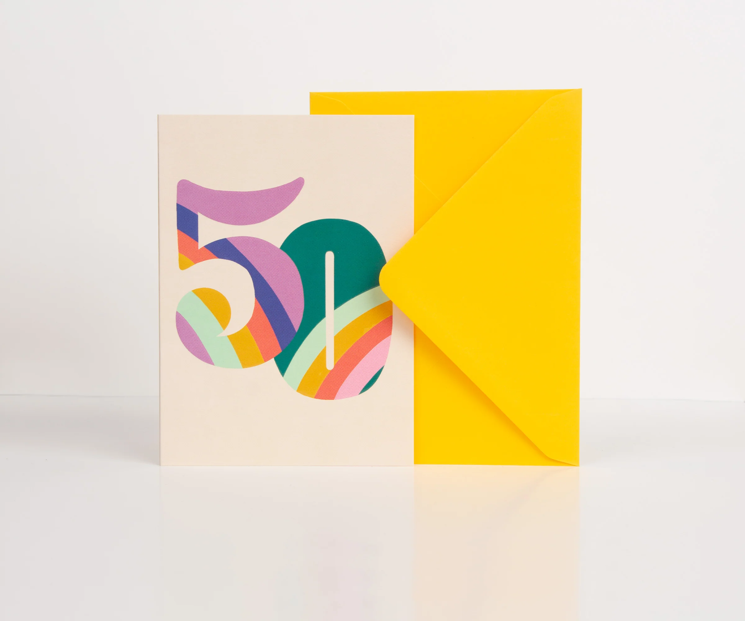 Raspberry Blossom '50' Rainbow Colourful Birthday Card - Image 3