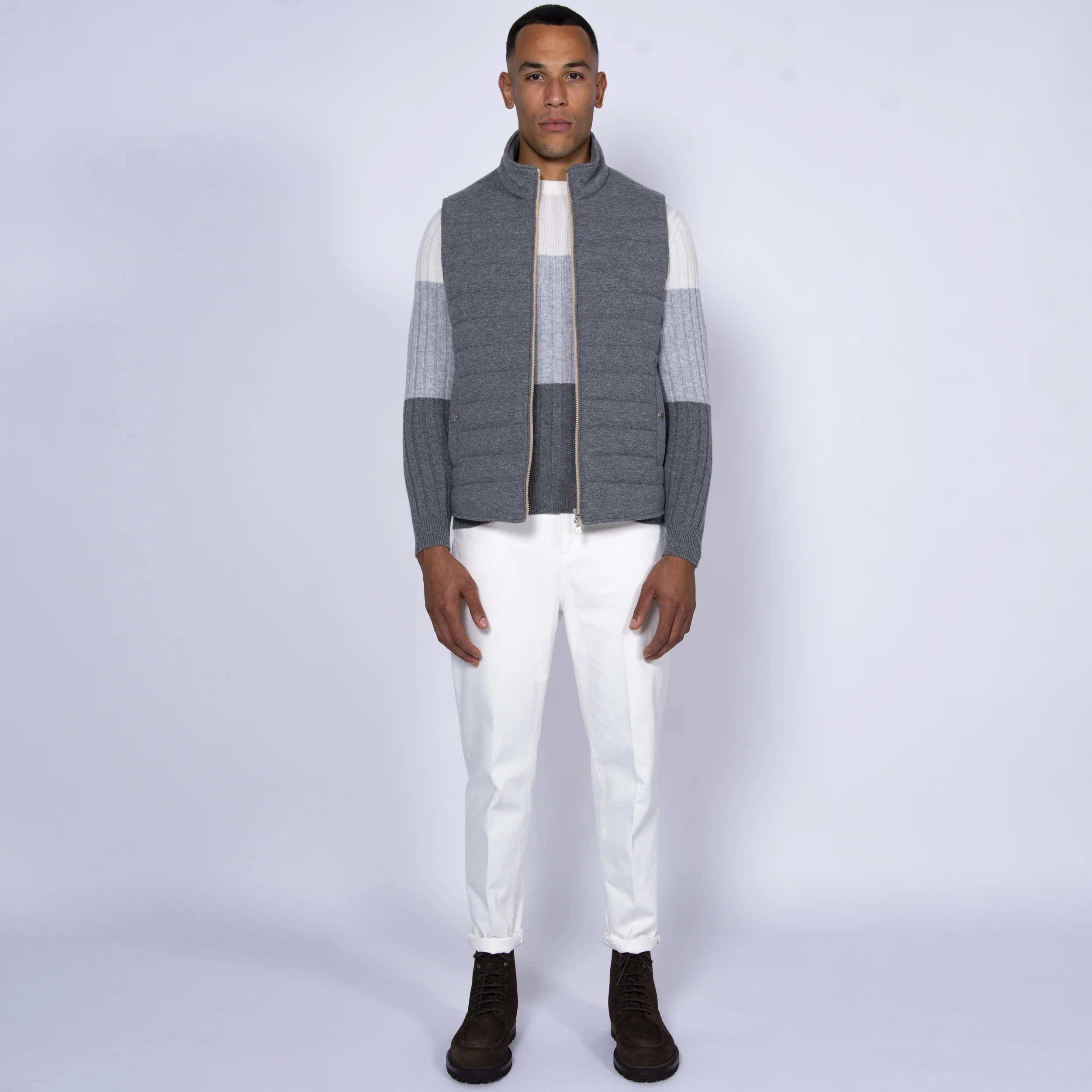 BRUNELLO CUCINELLI 'Panelled' Cashmere Crewneck Knit Cream/White - Image 7