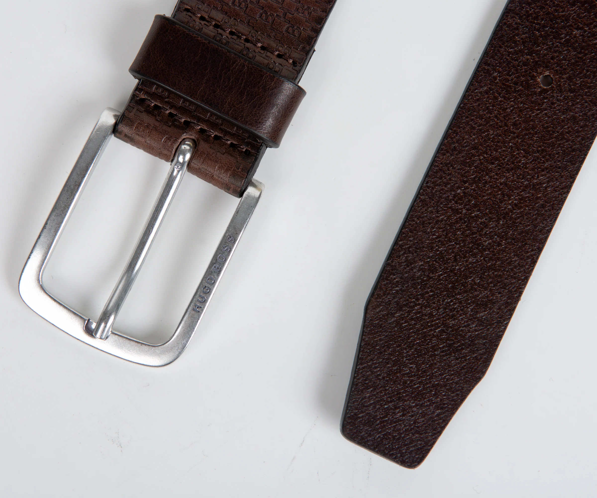 HUGO BOSS Jor HB Embossed Leather Belt Dark Brown - Image 2