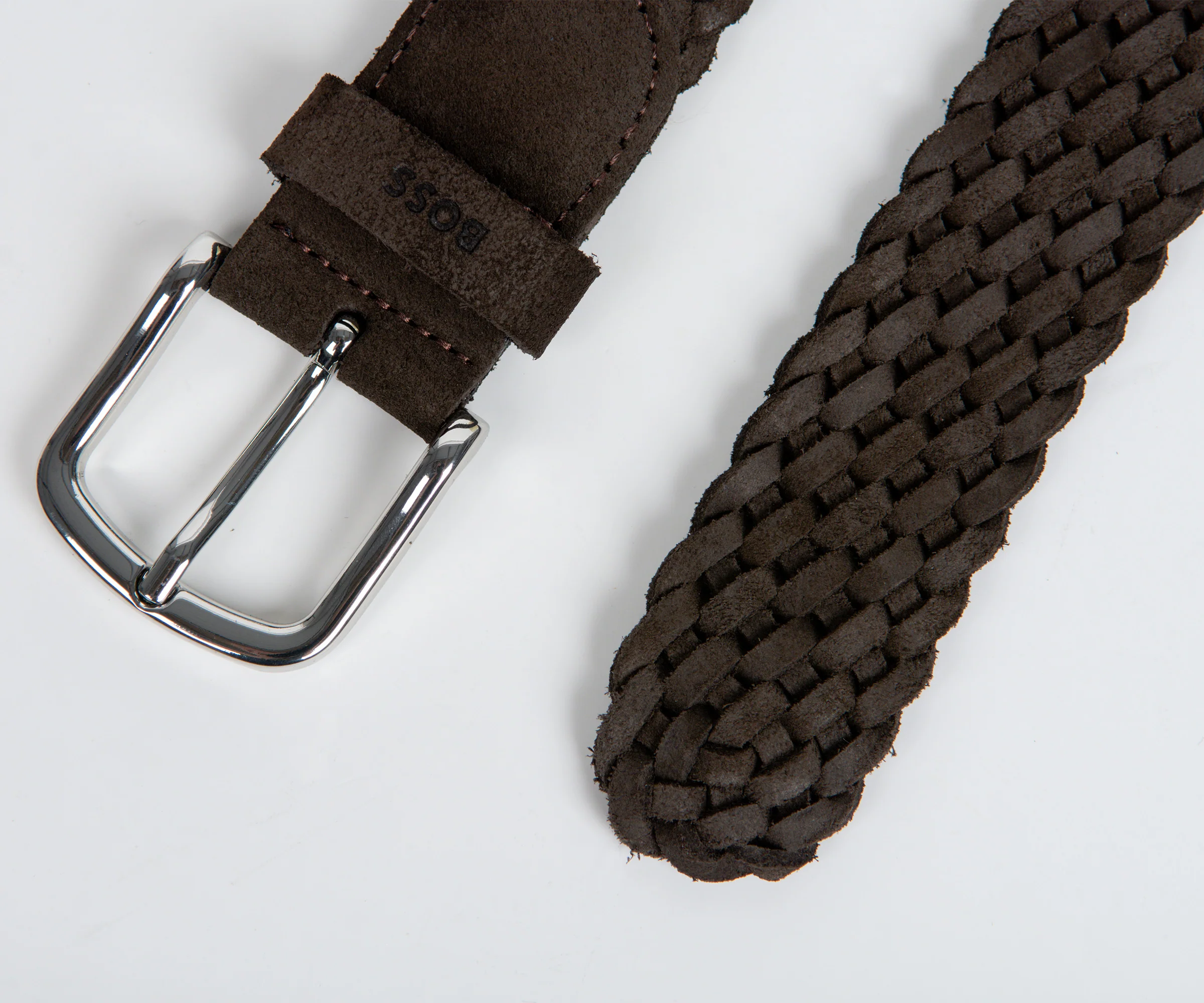 BOSS Woven Leather Belt Dark Brown - Image 2