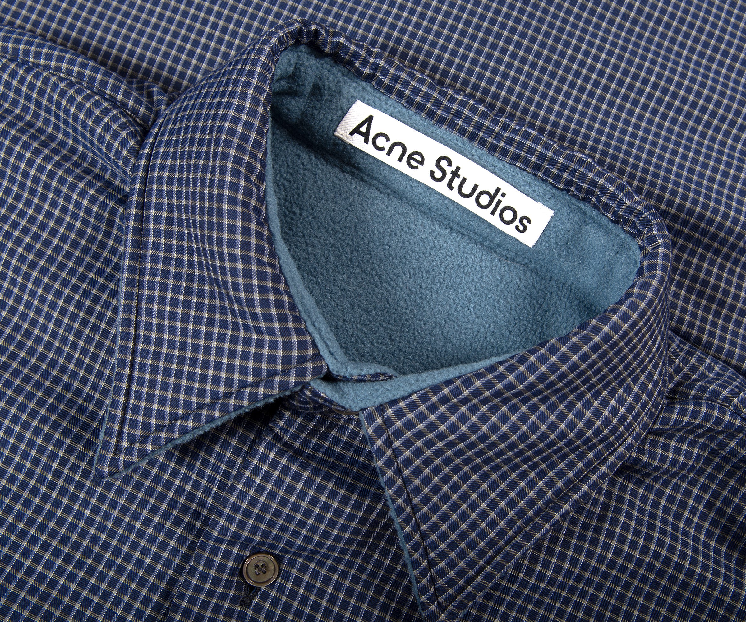 Acne Studios Check Reversible Fleece Jacket Dark Blue - Image 5