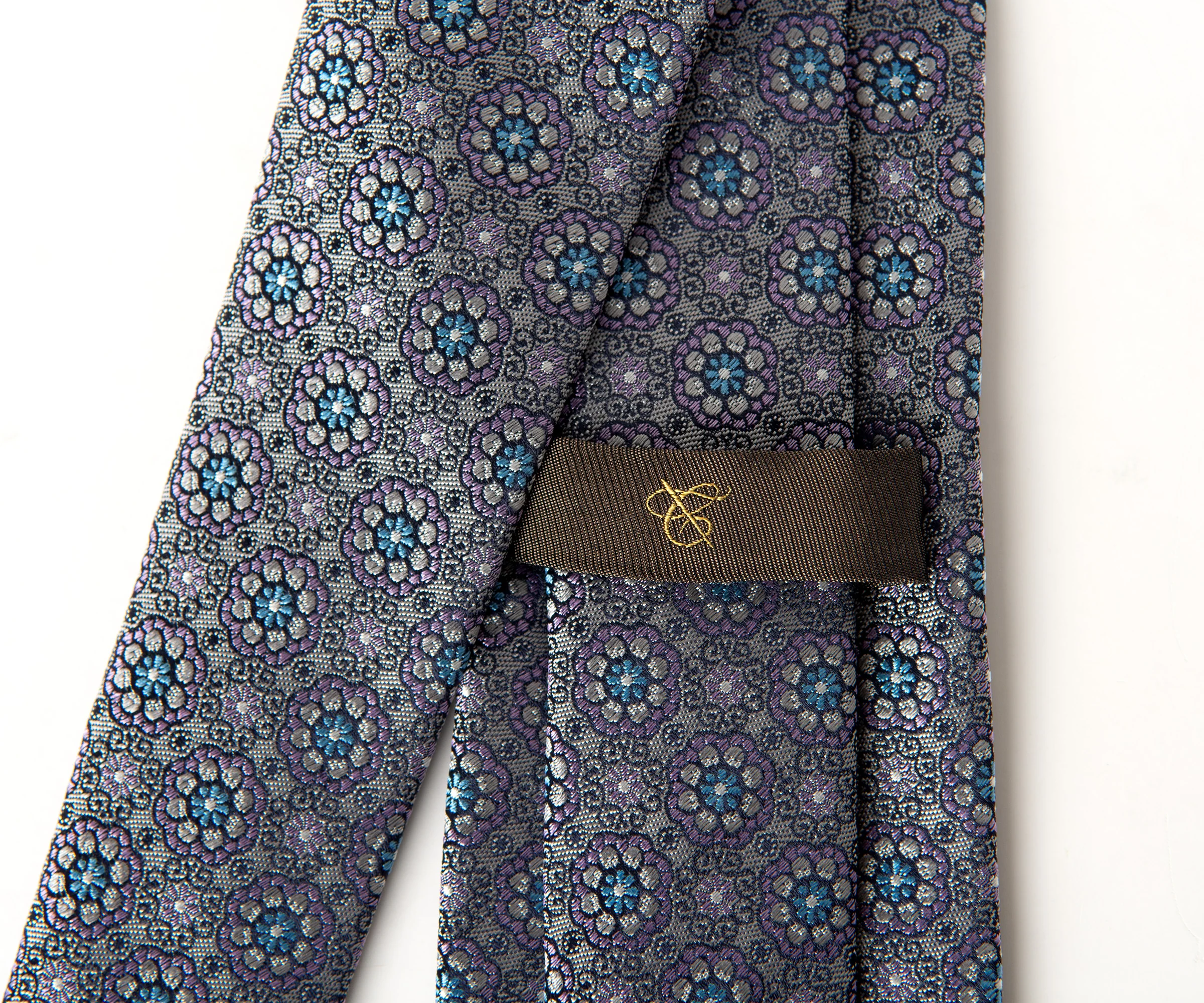 Canali Floral Patterned Silk Tie Grey/Blue - Image 2