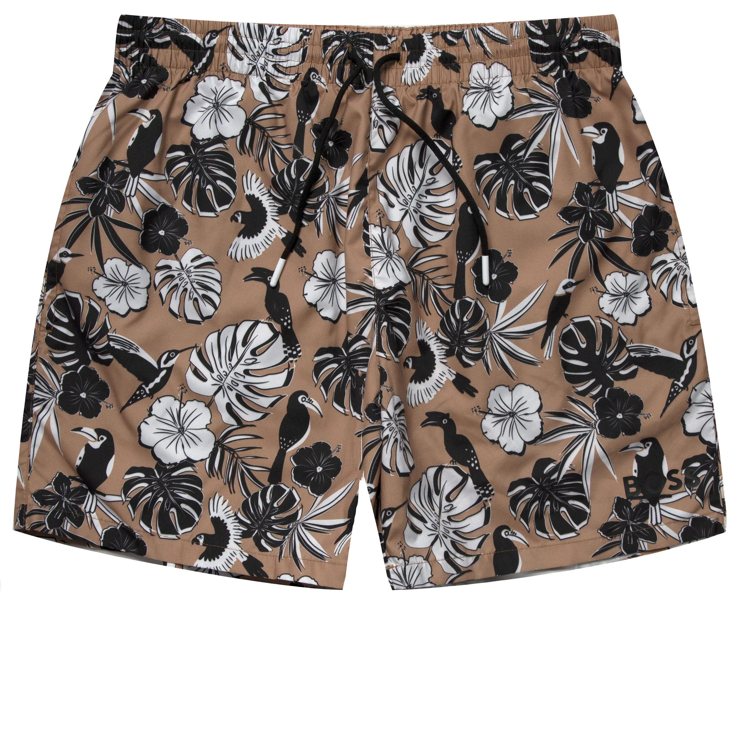 HUGO BOSS Piranha Floral Swim Shorts Beige