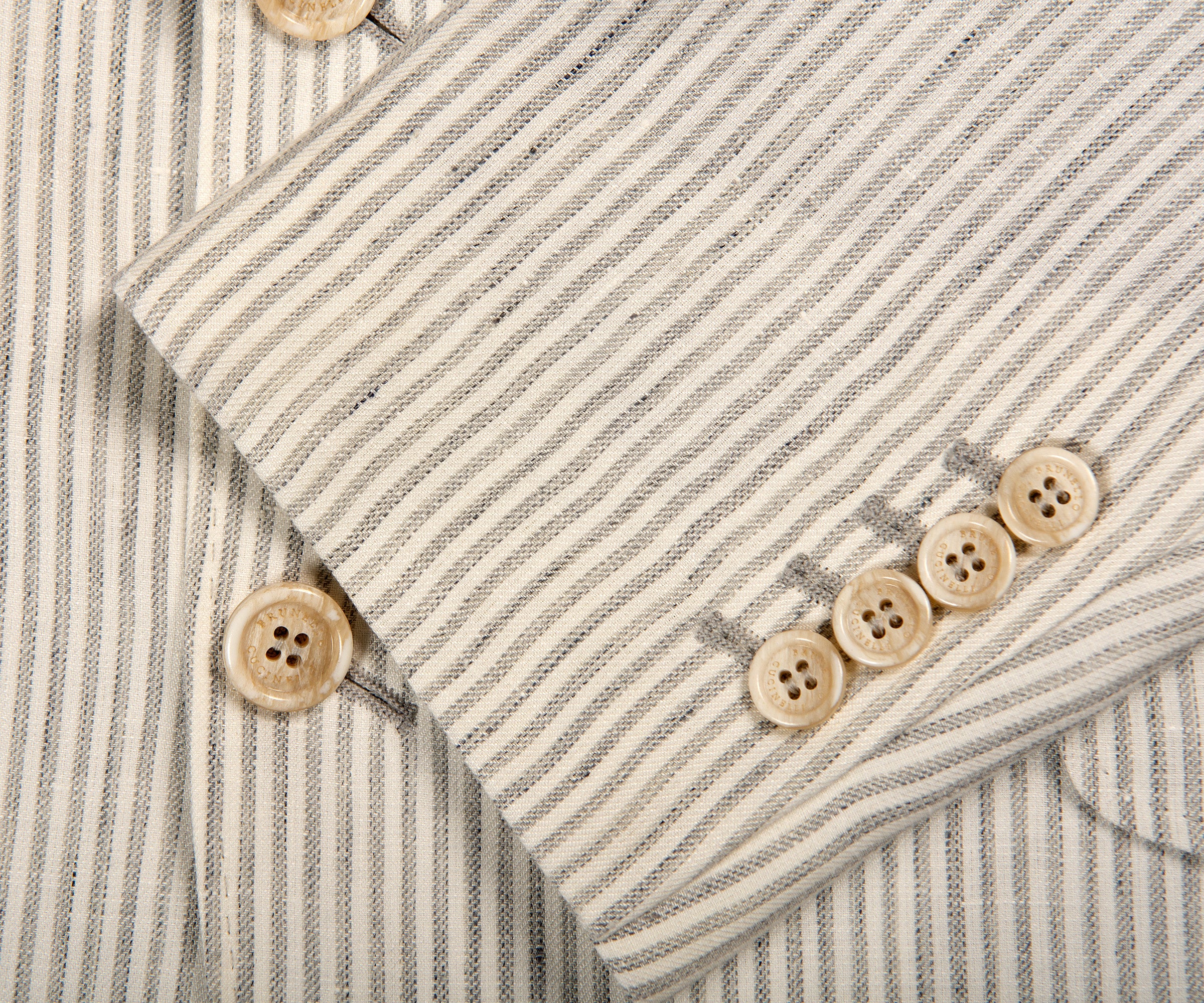 BRUNELLO CUCINELLI Striped Linen Batavia Deconstructed Cavallo Blazer White - Image 3