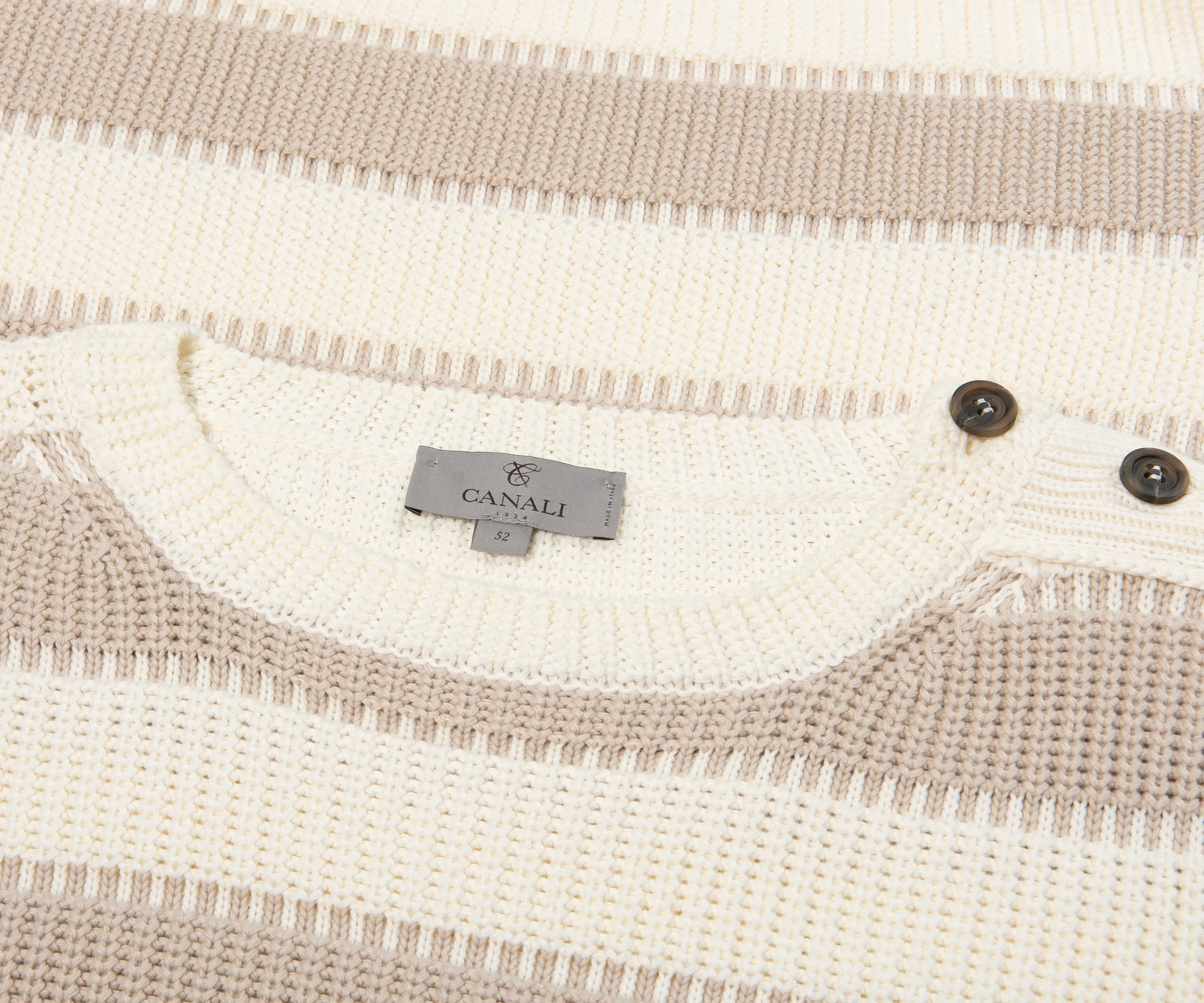Canali Bar Striped Texture Crewneck Knit Beige/White - Image 2