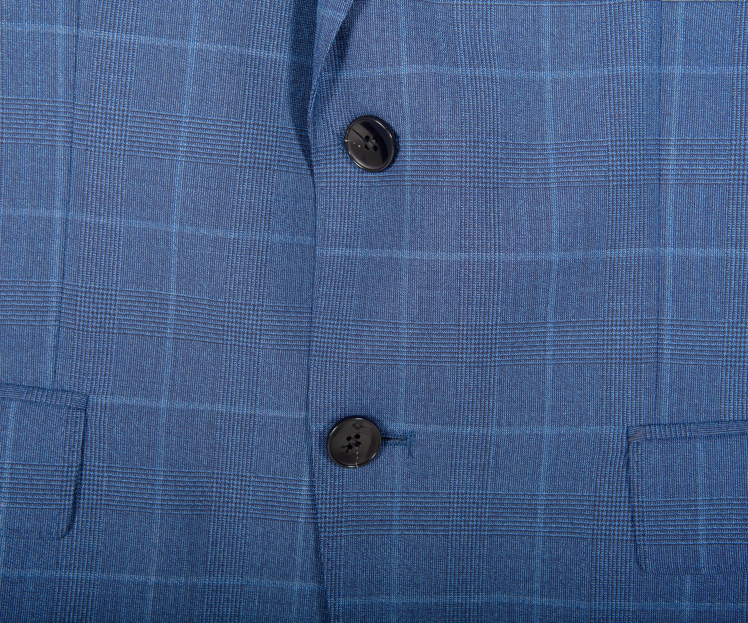 HUGO BOSS H-Reymond 3 Piece Extra Slim Fit Check Suit Blue - Image 2