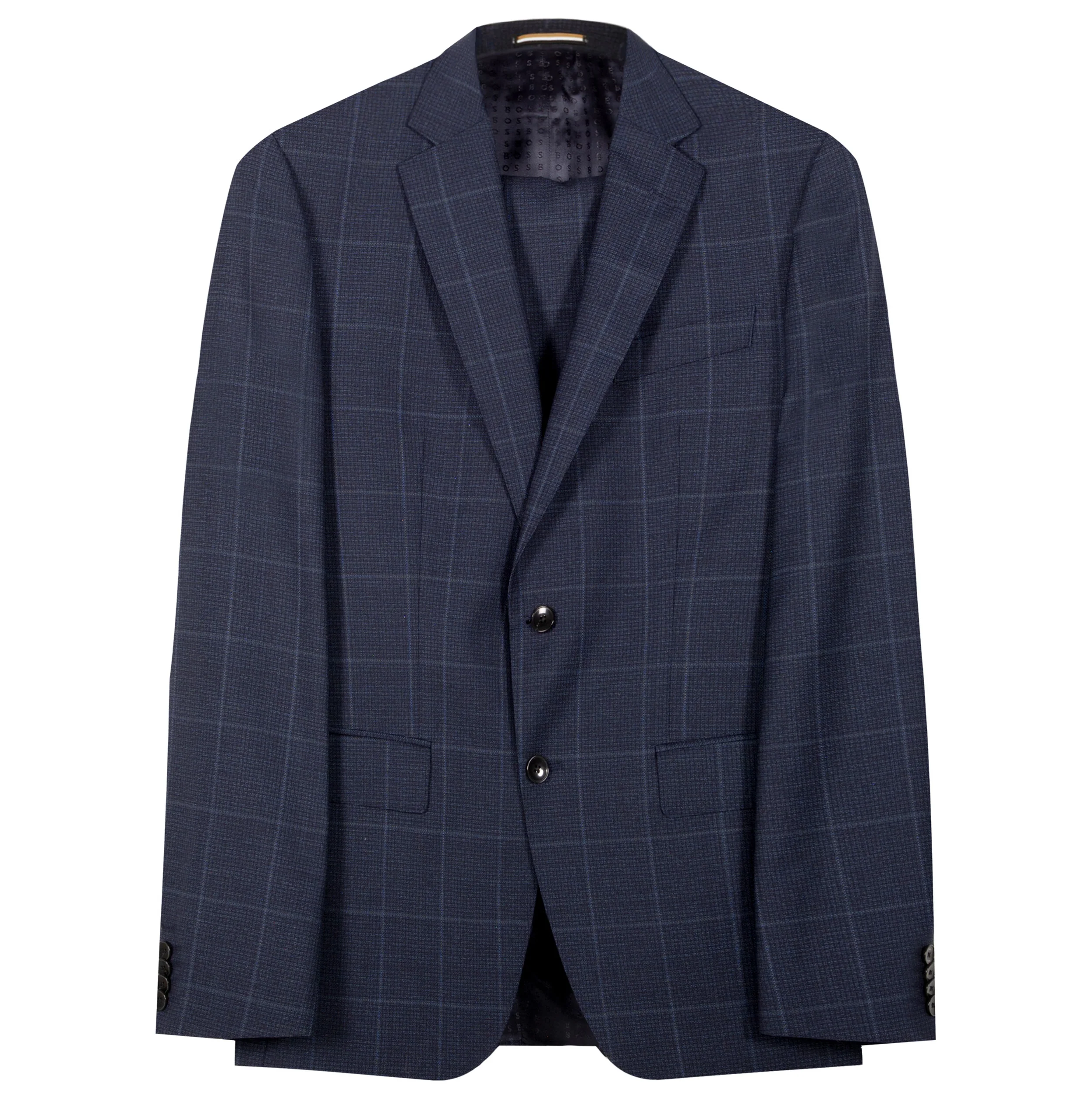 BOSS H-Huge Slim Fit 3 Piece Checked Suit Dark Blue