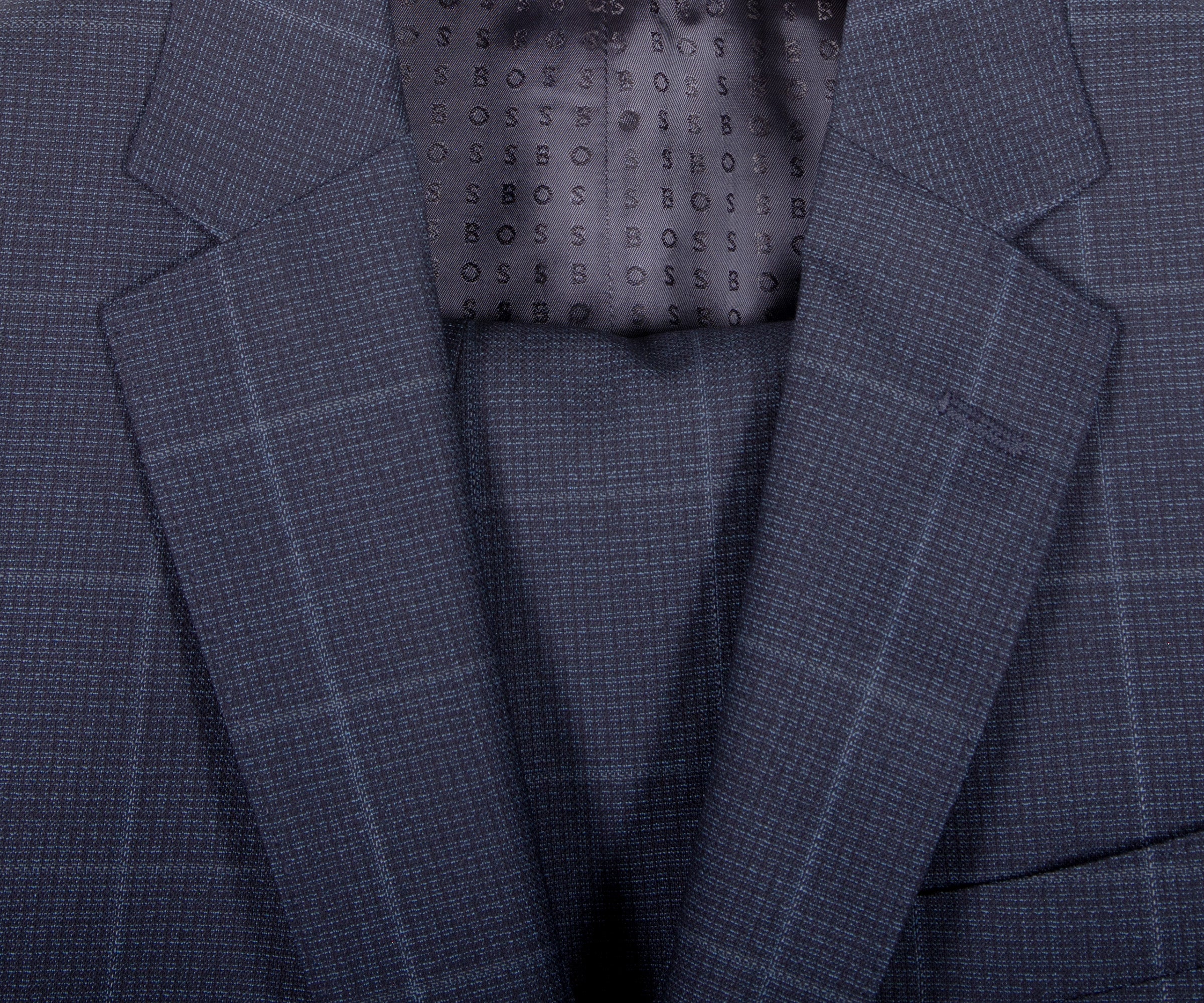 BOSS H-Huge Slim Fit 3 Piece Checked Suit Dark Blue - Image 2