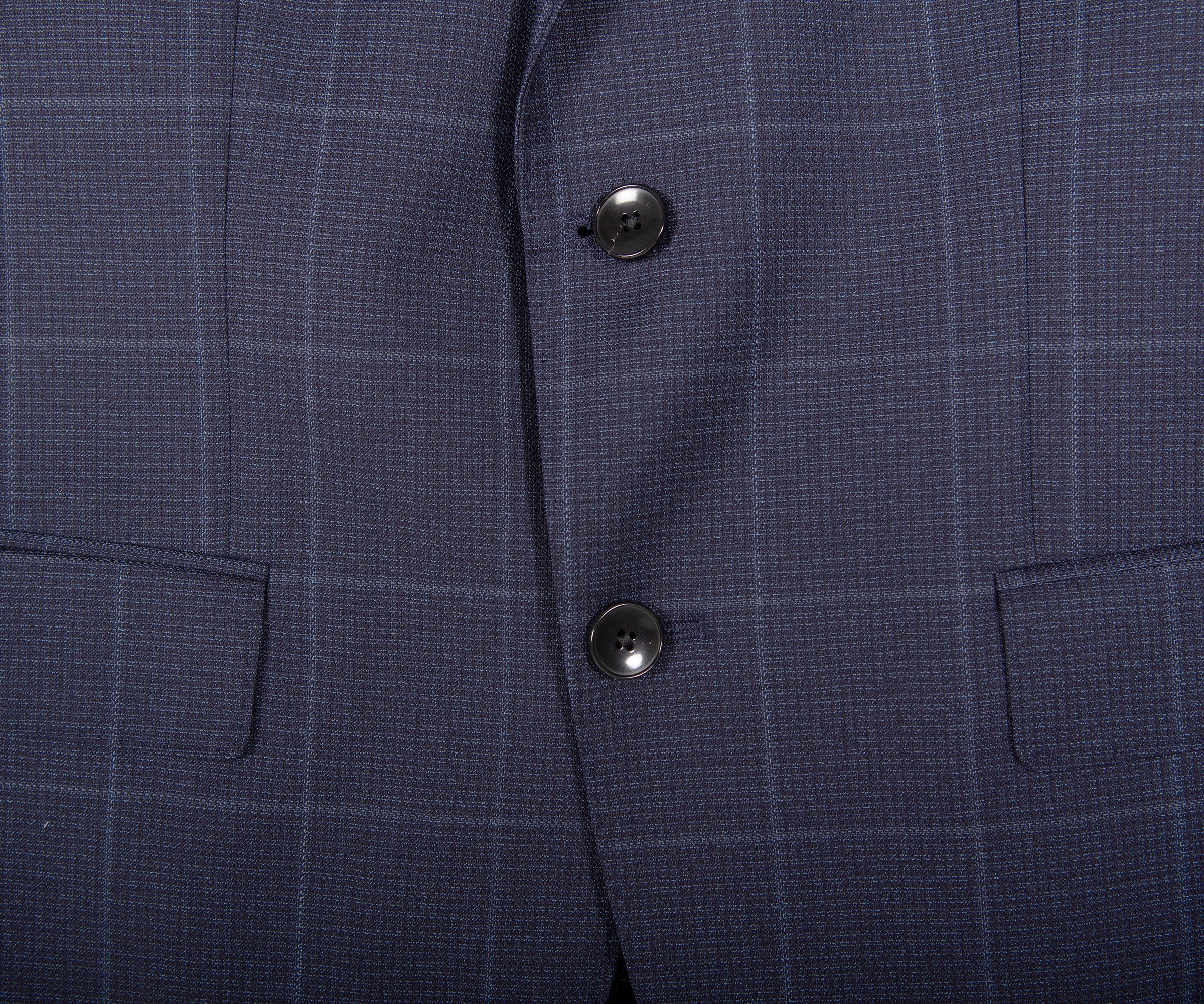 BOSS H-Huge Slim Fit 3 Piece Checked Suit Dark Blue - Image 3