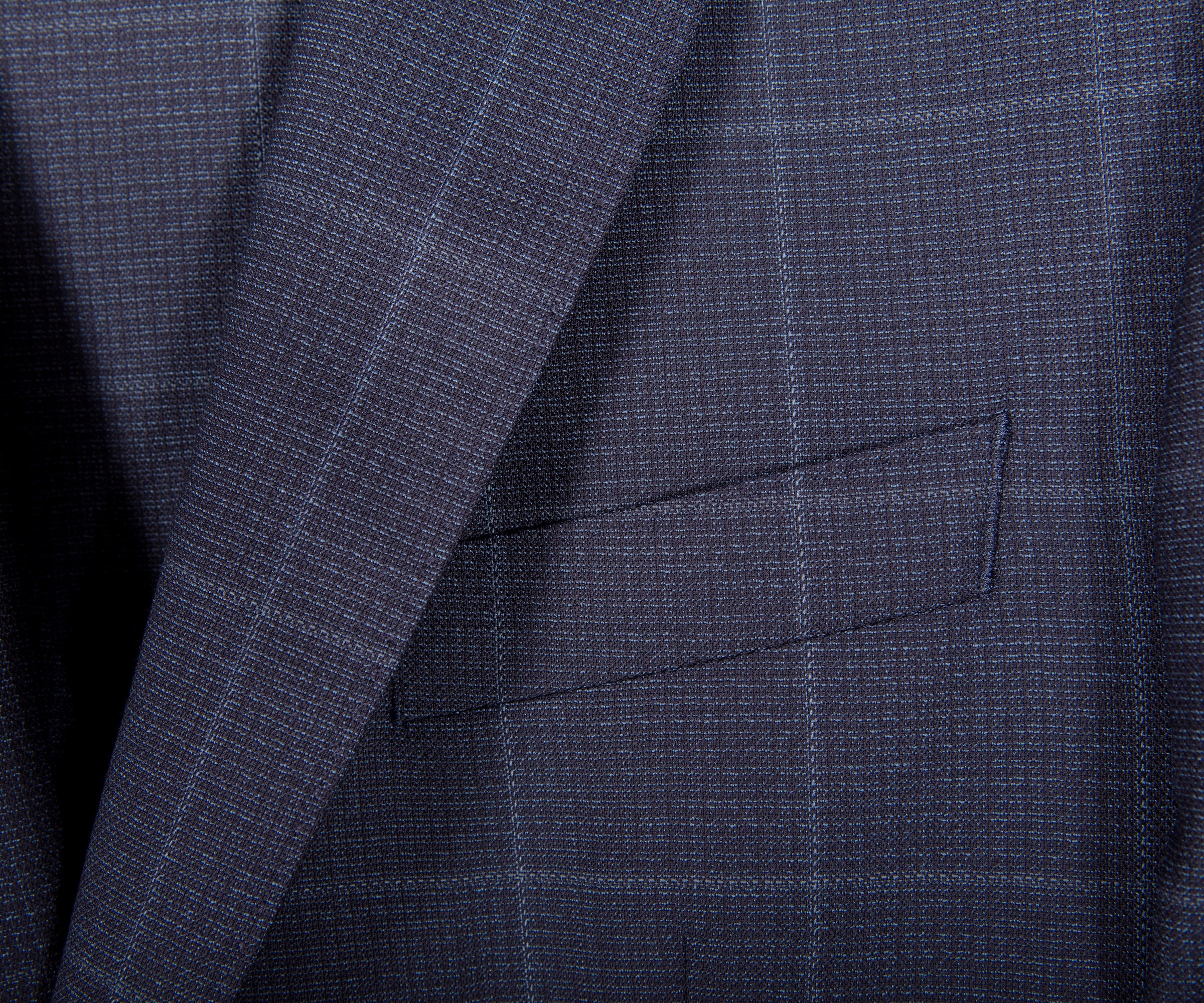 BOSS H-Huge Slim Fit 3 Piece Checked Suit Dark Blue - Image 4