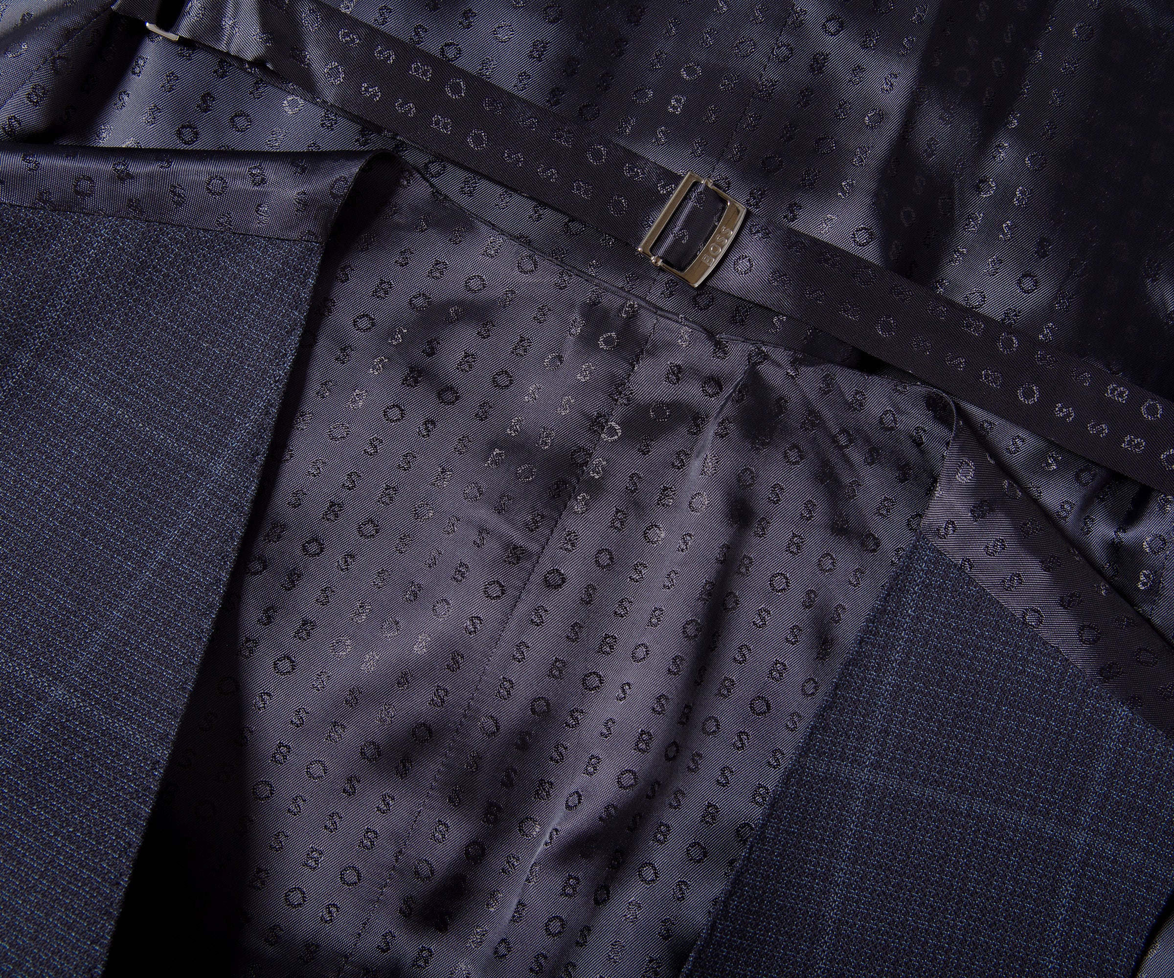 BOSS H-Huge Slim Fit 3 Piece Checked Suit Dark Blue - Image 5