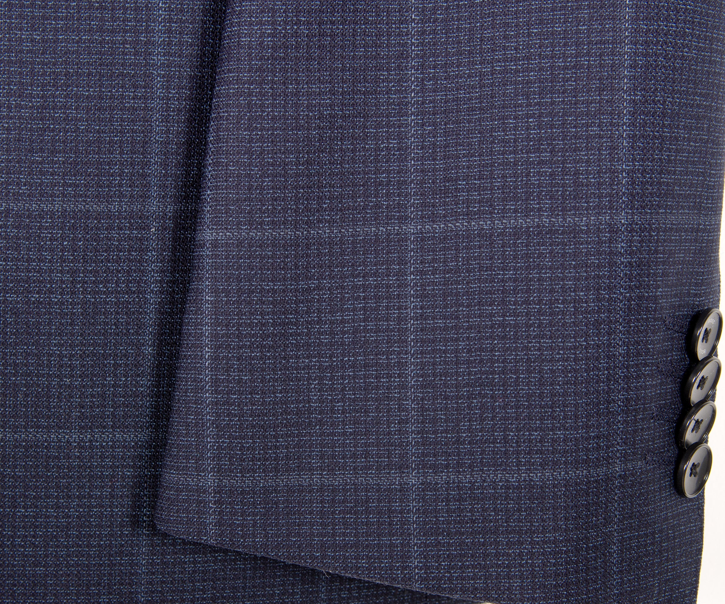 BOSS H-Huge Slim Fit 3 Piece Checked Suit Dark Blue - Image 6