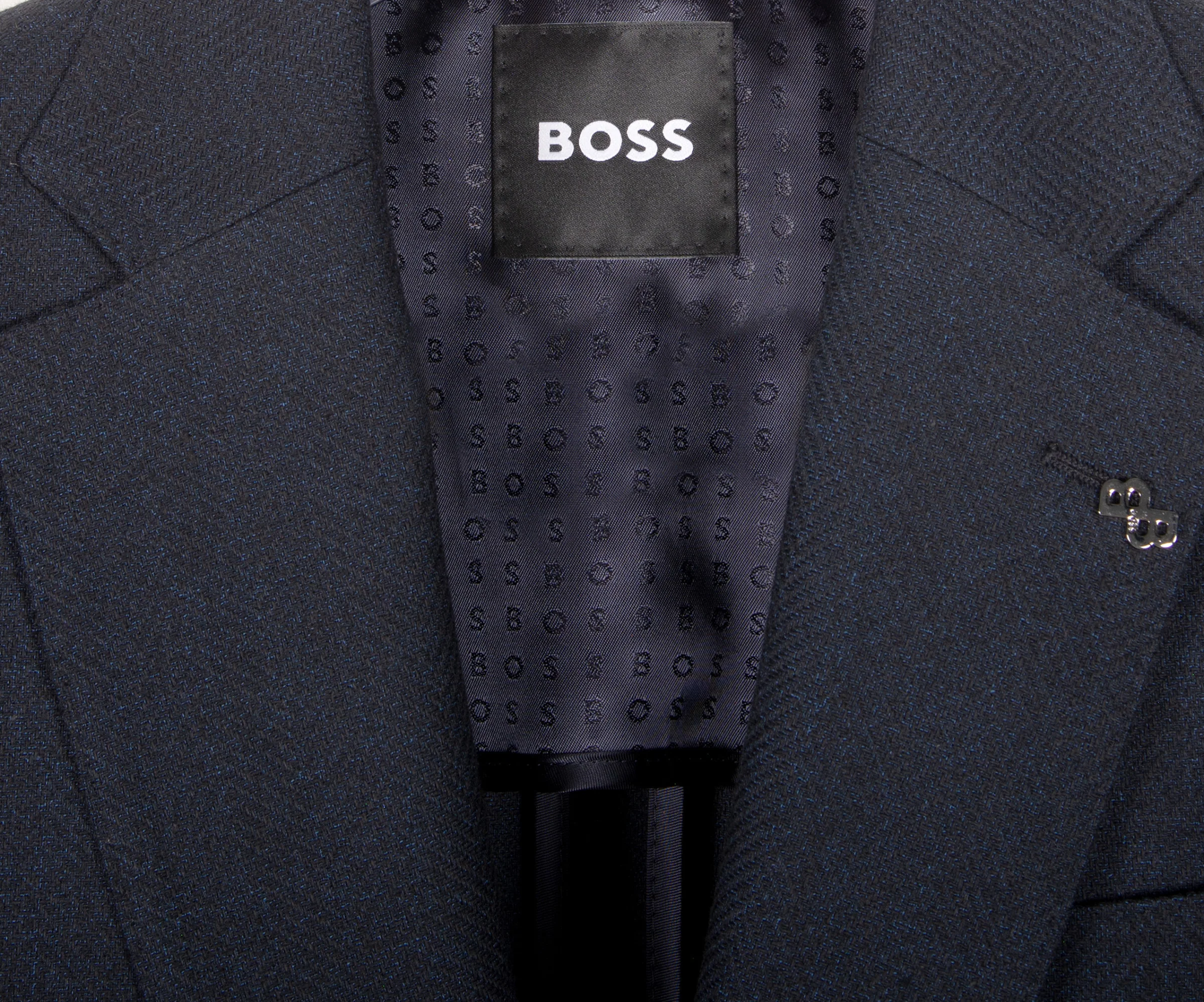 HUGO BOSS H-Hutson Slim Fit Herringbone Blazer Dark Blue - Image 2