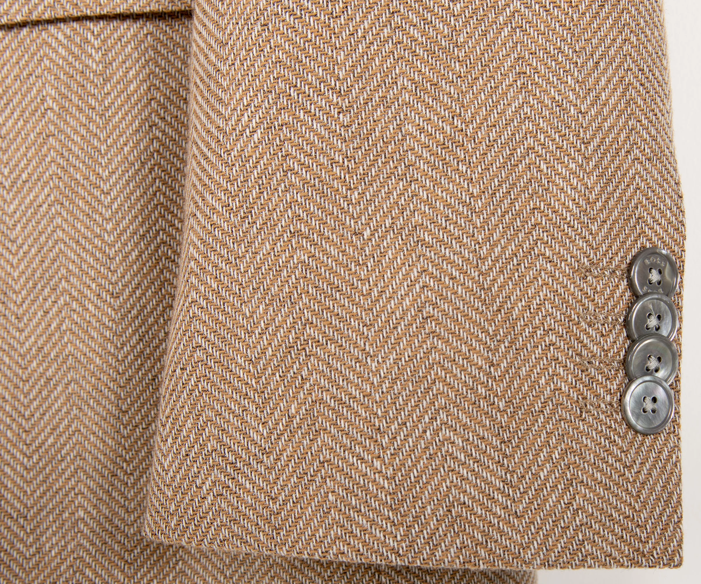 HUGO BOSS H-Hutson Slim Fit Herringbone Blazer Beige - Image 4