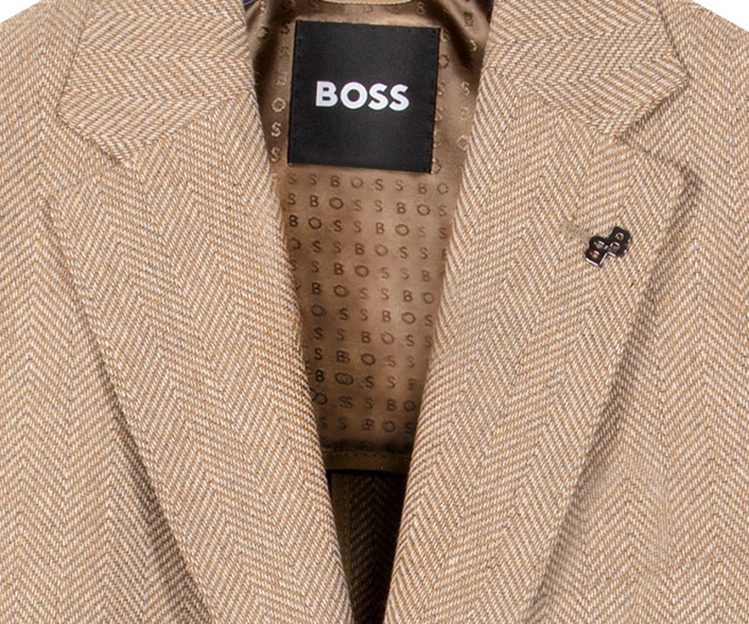 HUGO BOSS H-Hutson Slim Fit Herringbone Blazer Beige - Image 5