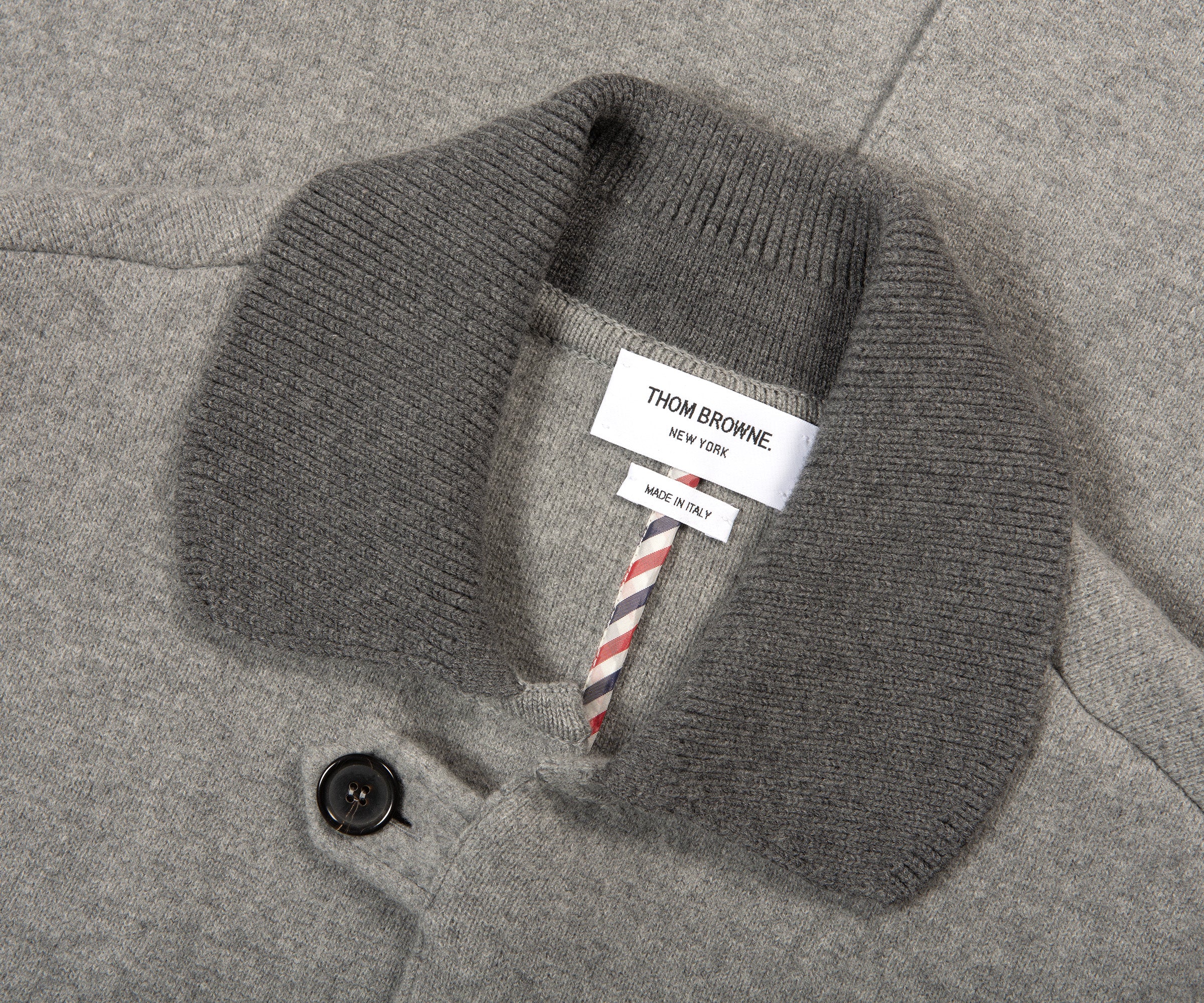 Thom Browne Boiled Wool Long Car Coat Light Grey - Image 2