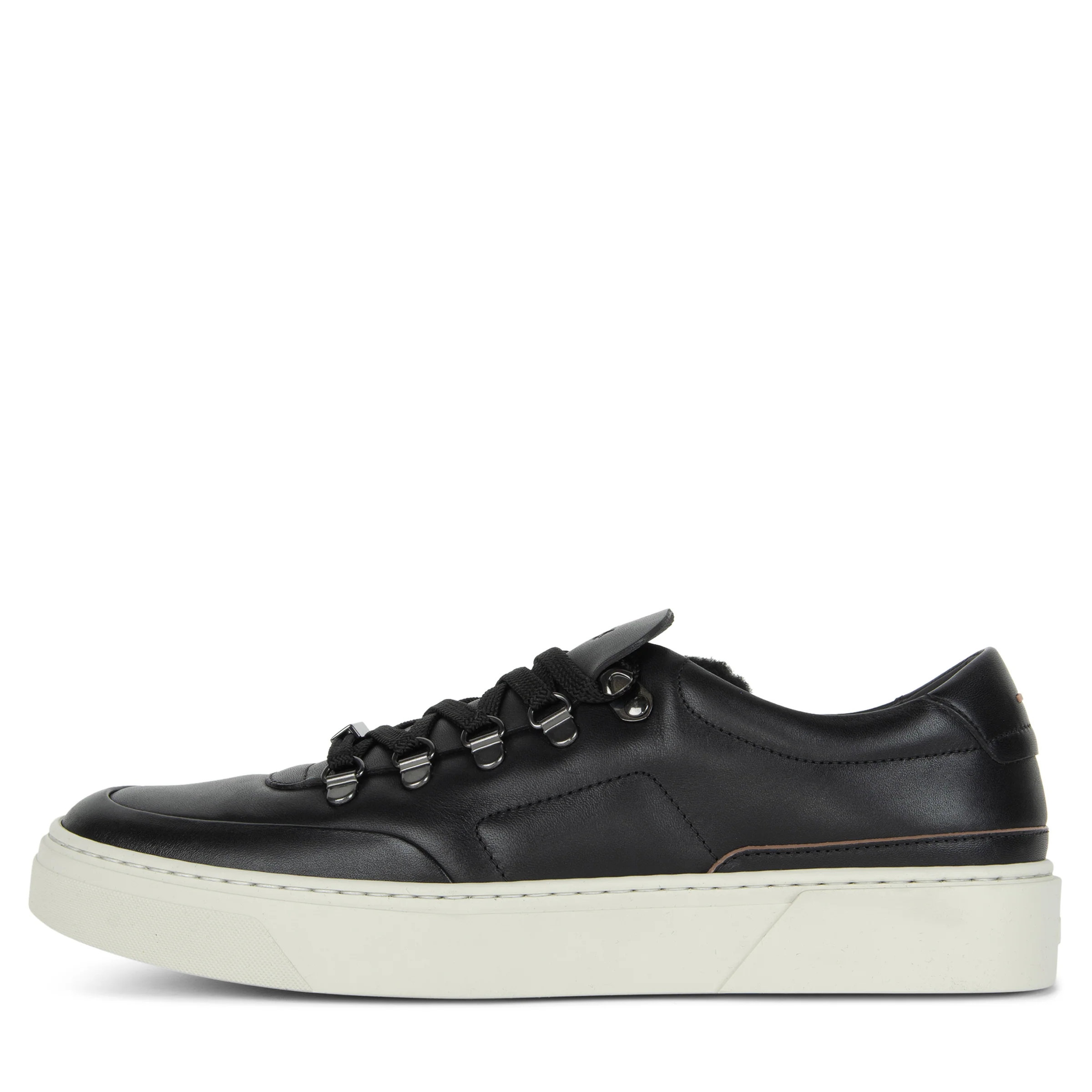 BOSS Gary_Tenn Hiking-Style Leather Trainers Black