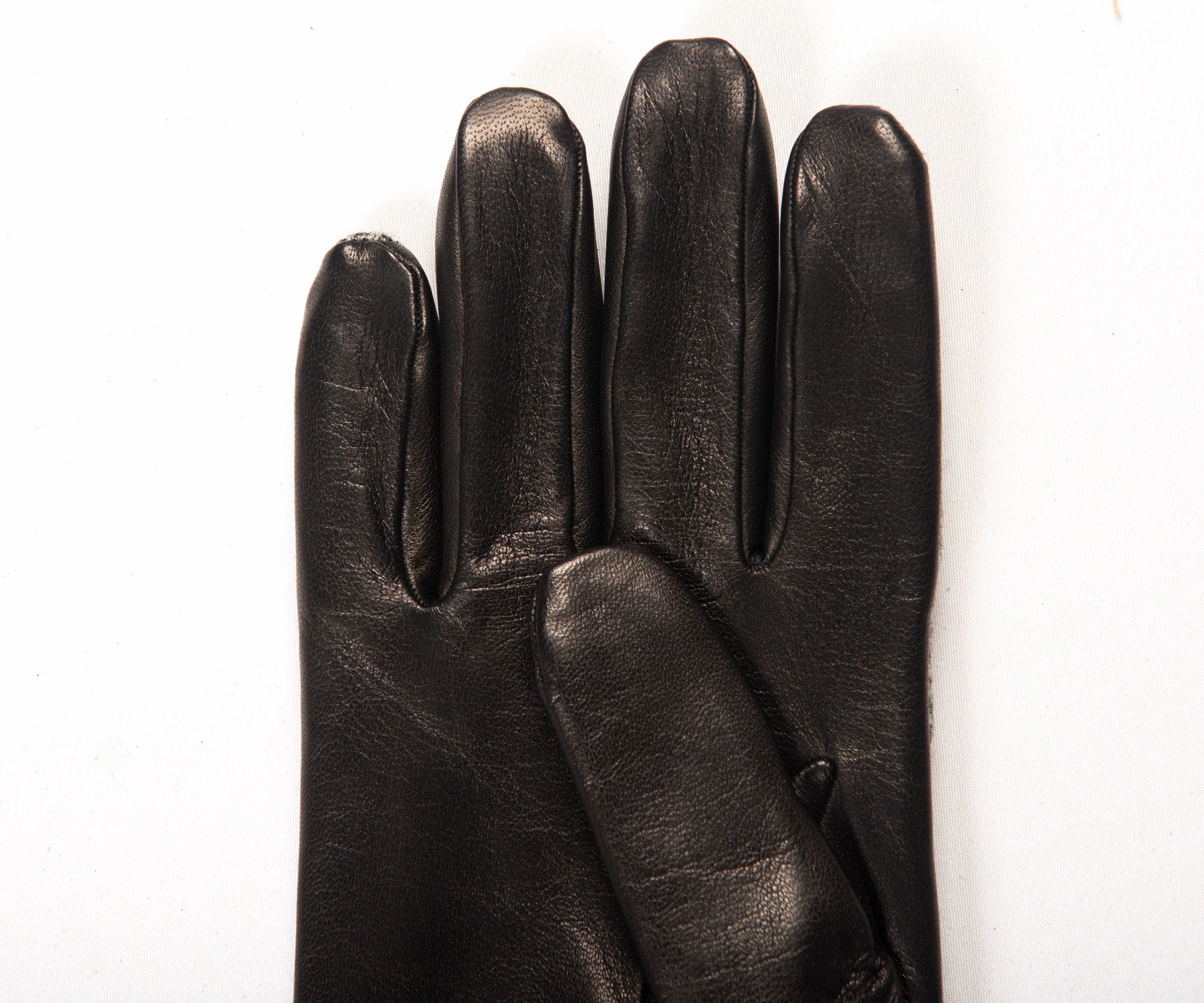 Mazzoleni Herringbone Wool/Leather Gloves Black/White - Image 2