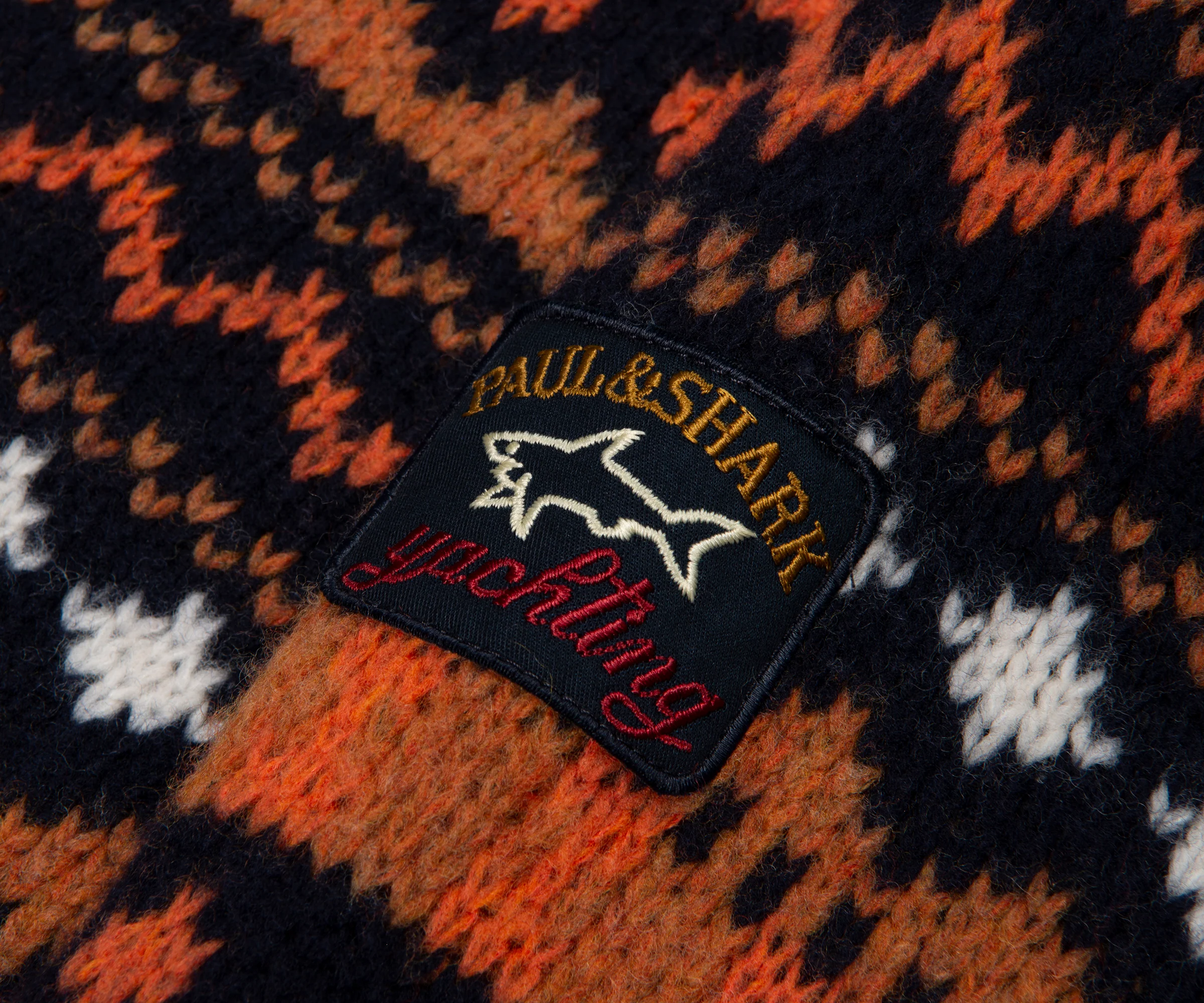 Paul & Shark Fishermans Nordic Roll Neck Knit Orange/Navy - Image 3