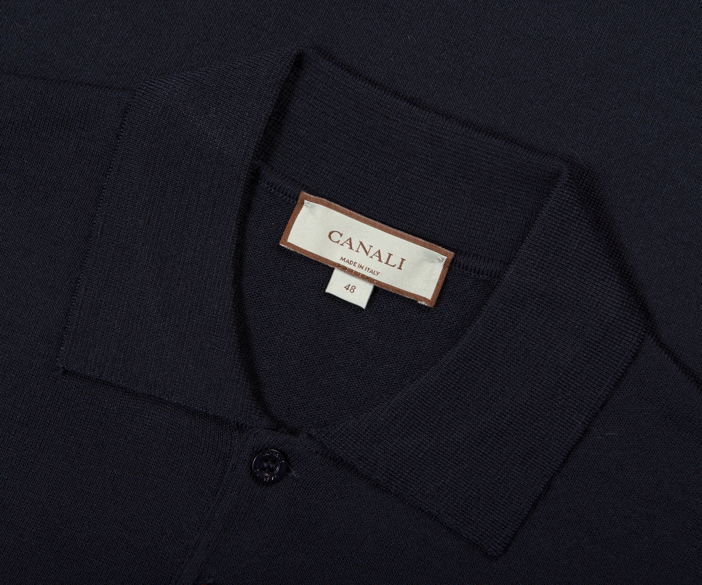 Canali Merino Wool Knitted Long Sleeve Polo Navy - Image 2
