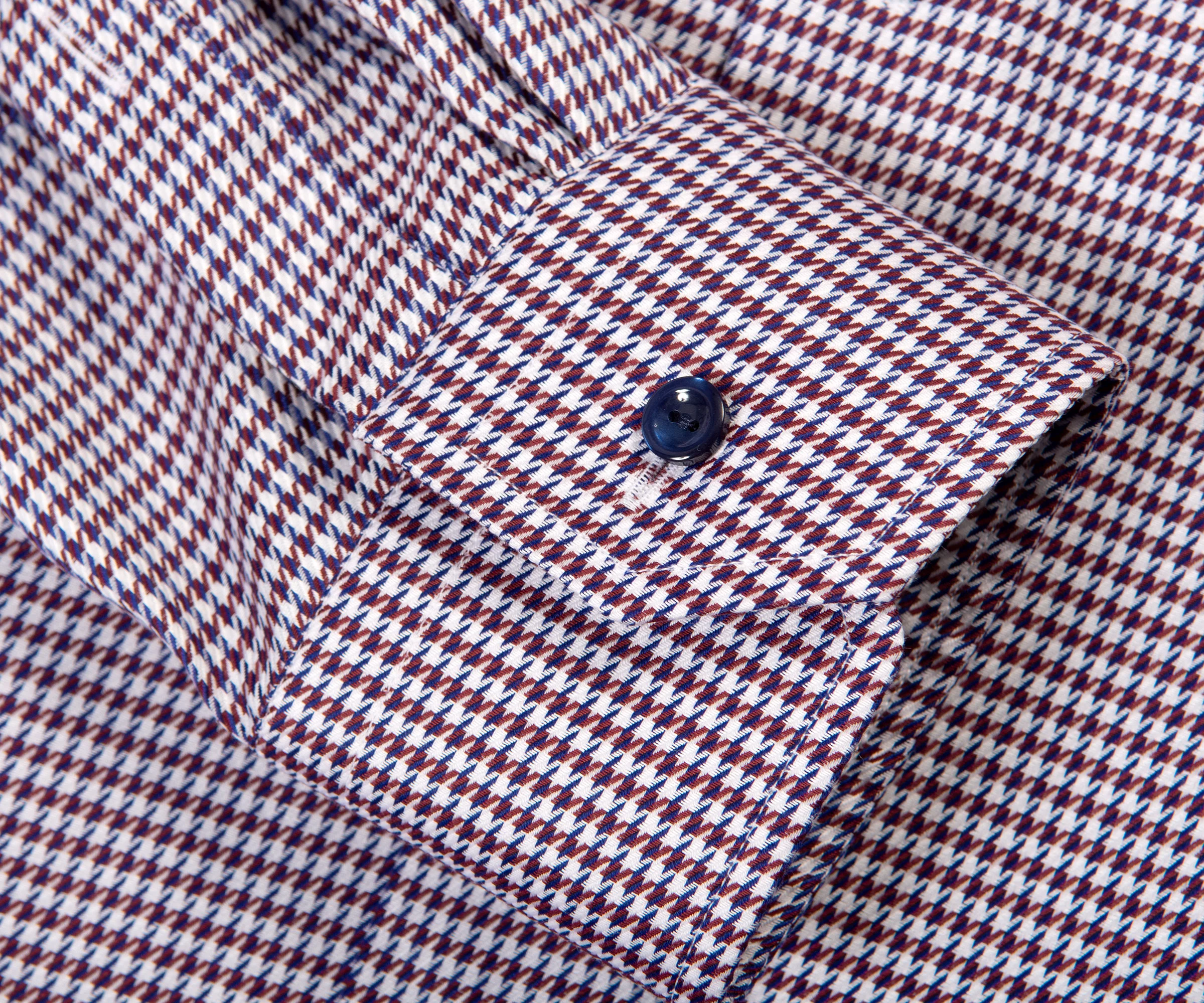 Eton Houndstooth Print Signature Twill Shirt Dark Red - Image 3