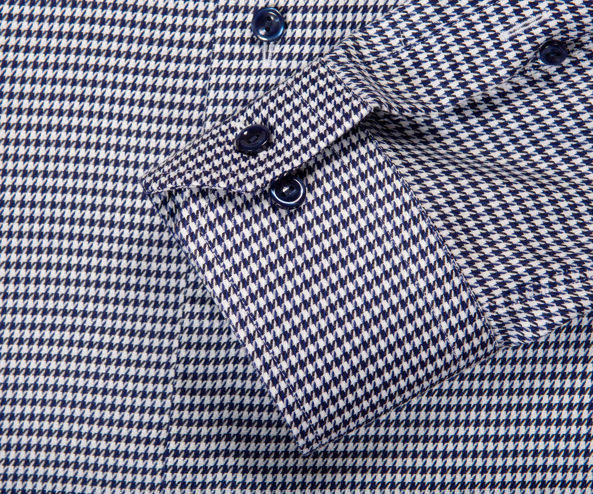 Eton Houndstooth Print Signature Twill Shirt Navy - Image 3