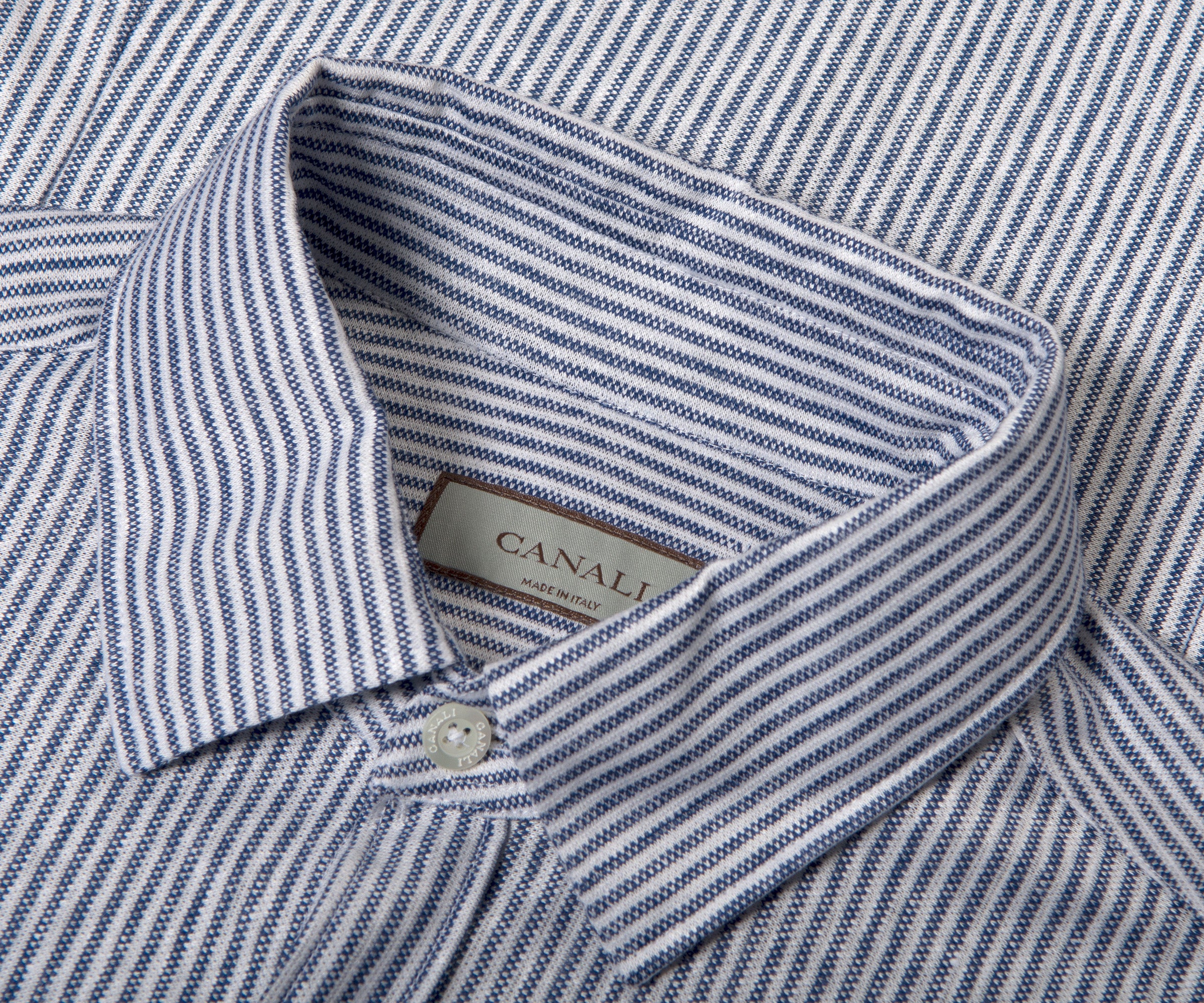 Canali Textured Stripe Slim Fit Shirt Navy/White - Image 2
