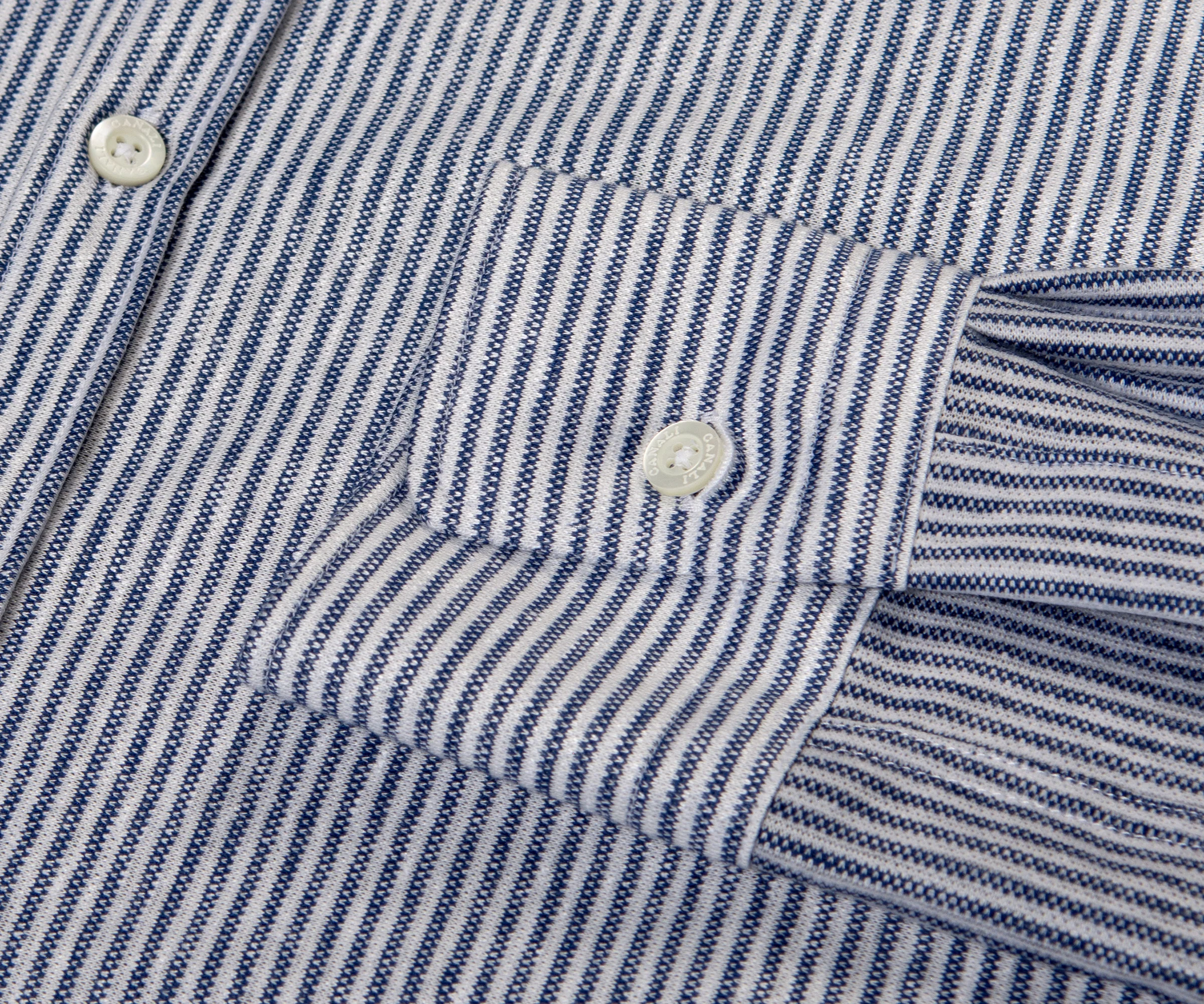 Canali Textured Stripe Slim Fit Shirt Navy/White - Image 3