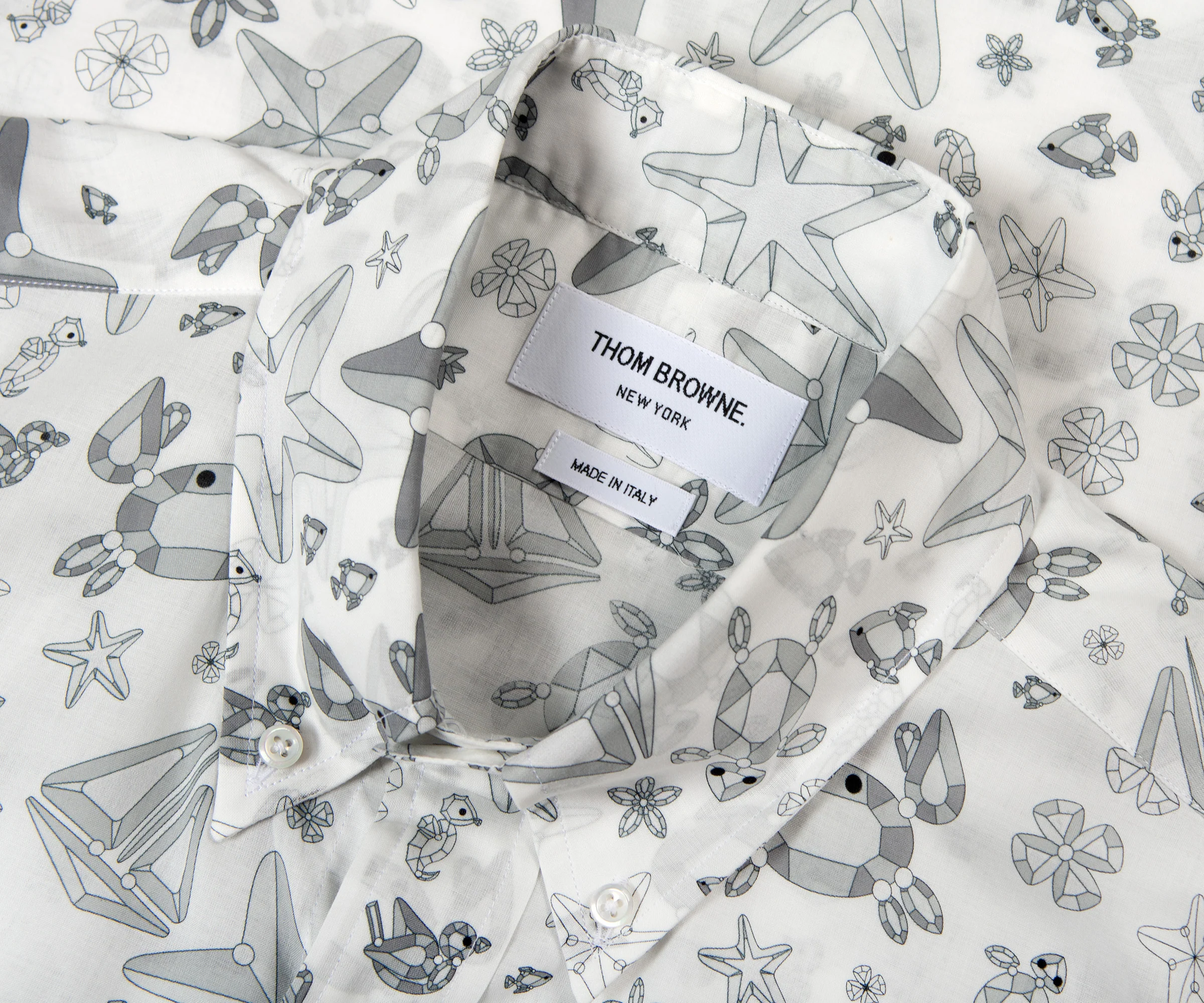 Thom Browne All Over Sealife Gem Printed Shirt White/ Grey - Image 2