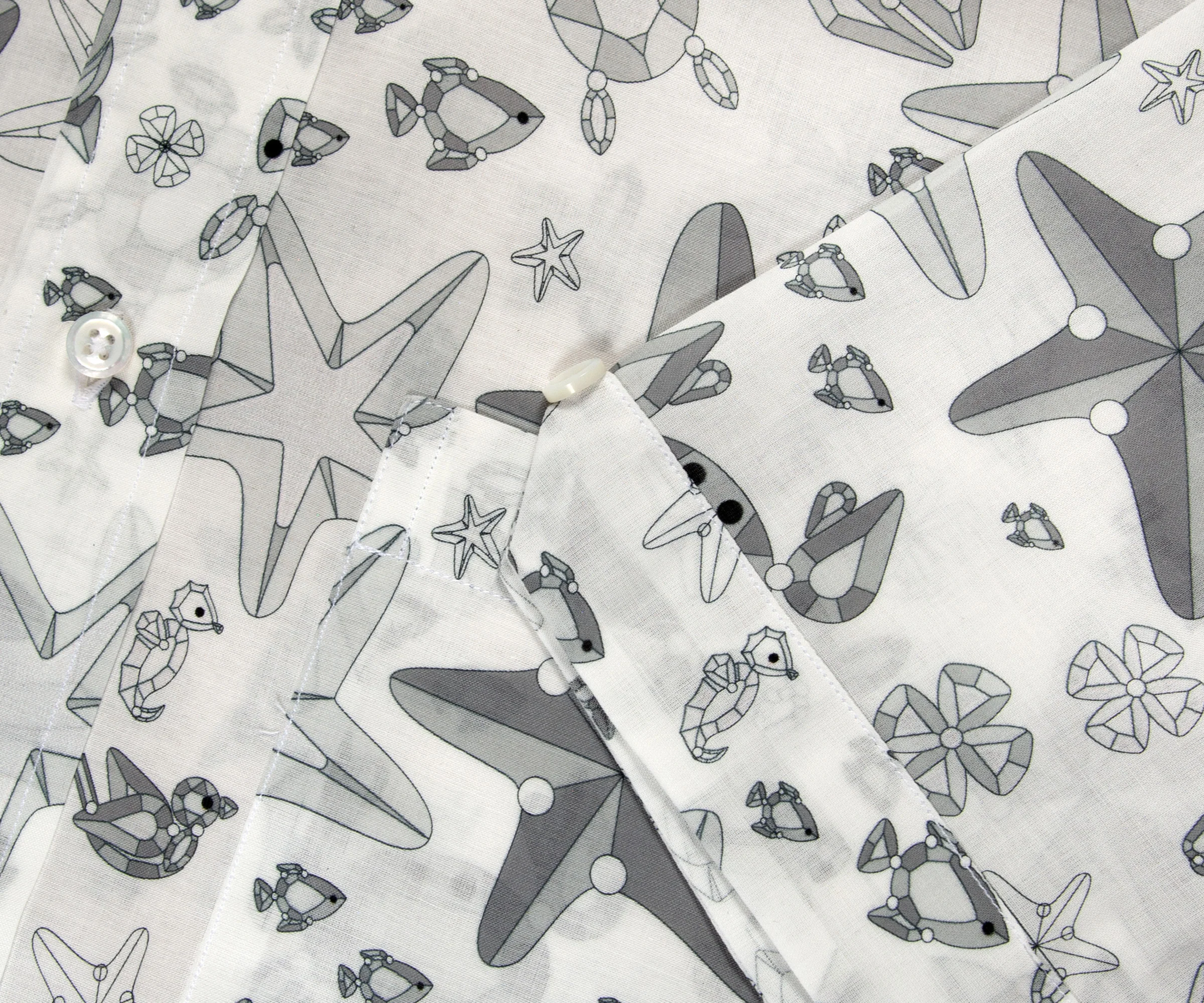 Thom Browne All Over Sealife Gem Printed Shirt White/ Grey - Image 3