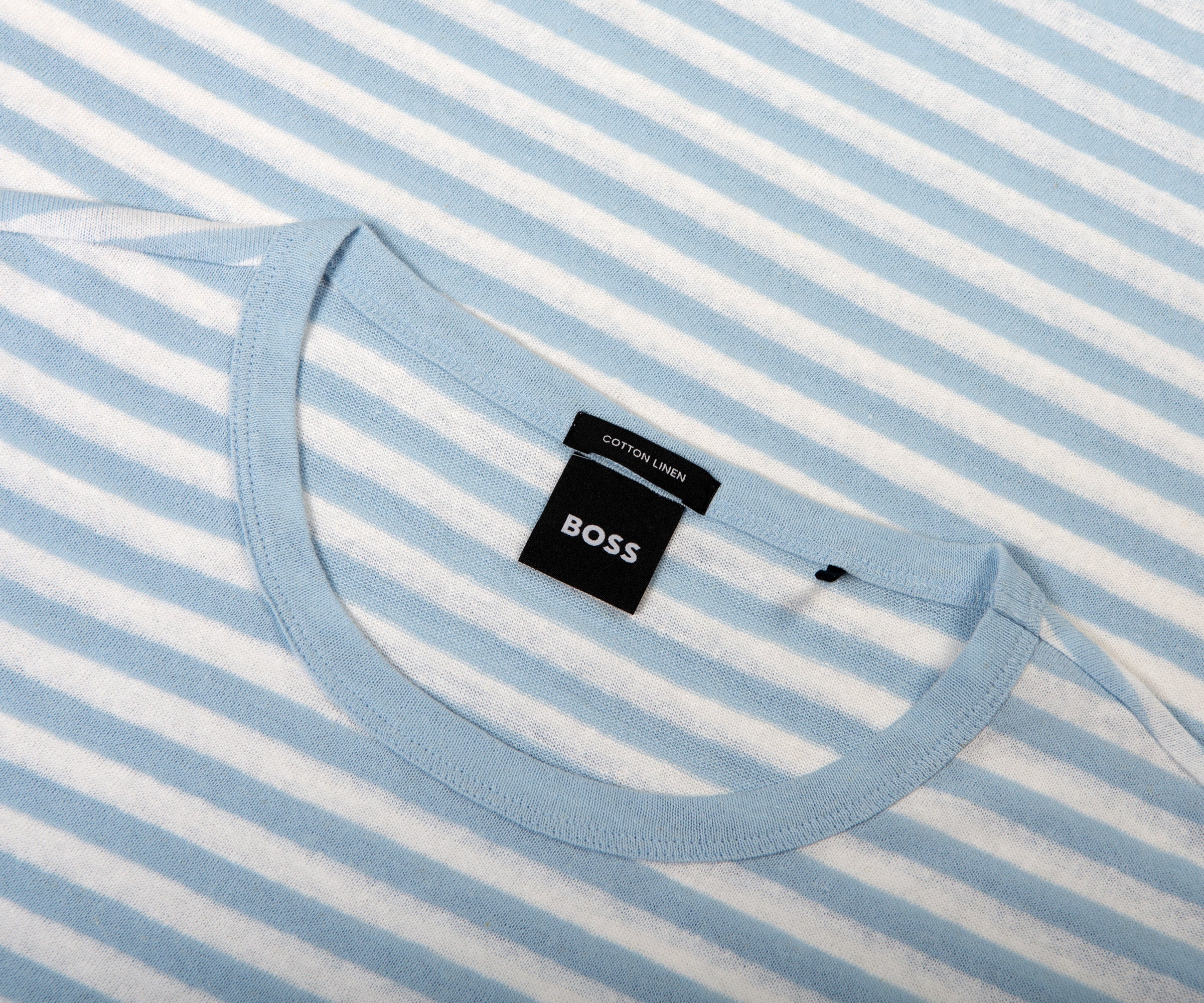 HUGO BOSS Tiburt Striped Linen T-Shirt Sky Blue/White - Image 2