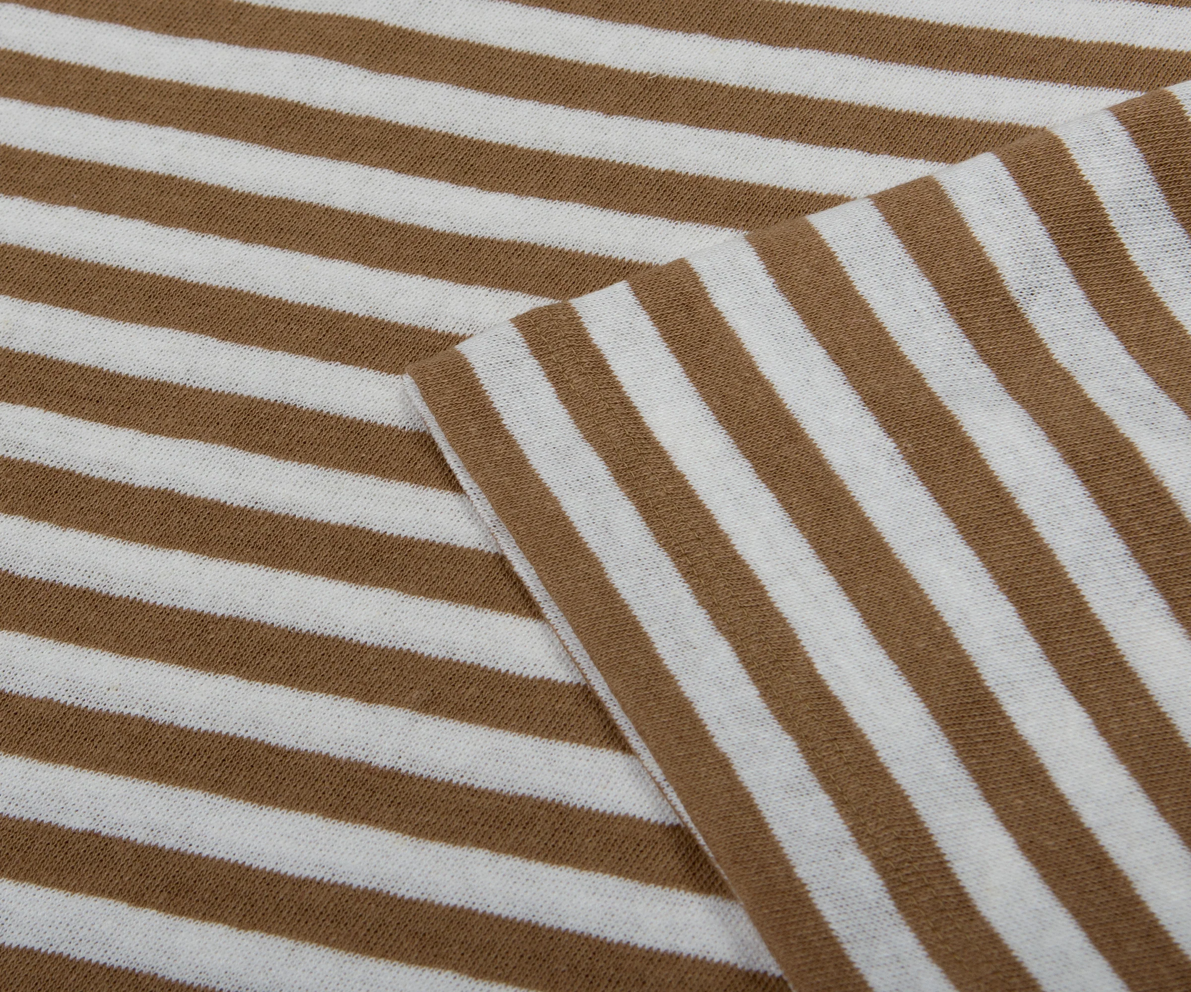 HUGO BOSS Tiburt Striped Linen T-Shirt Brown/White - Image 3