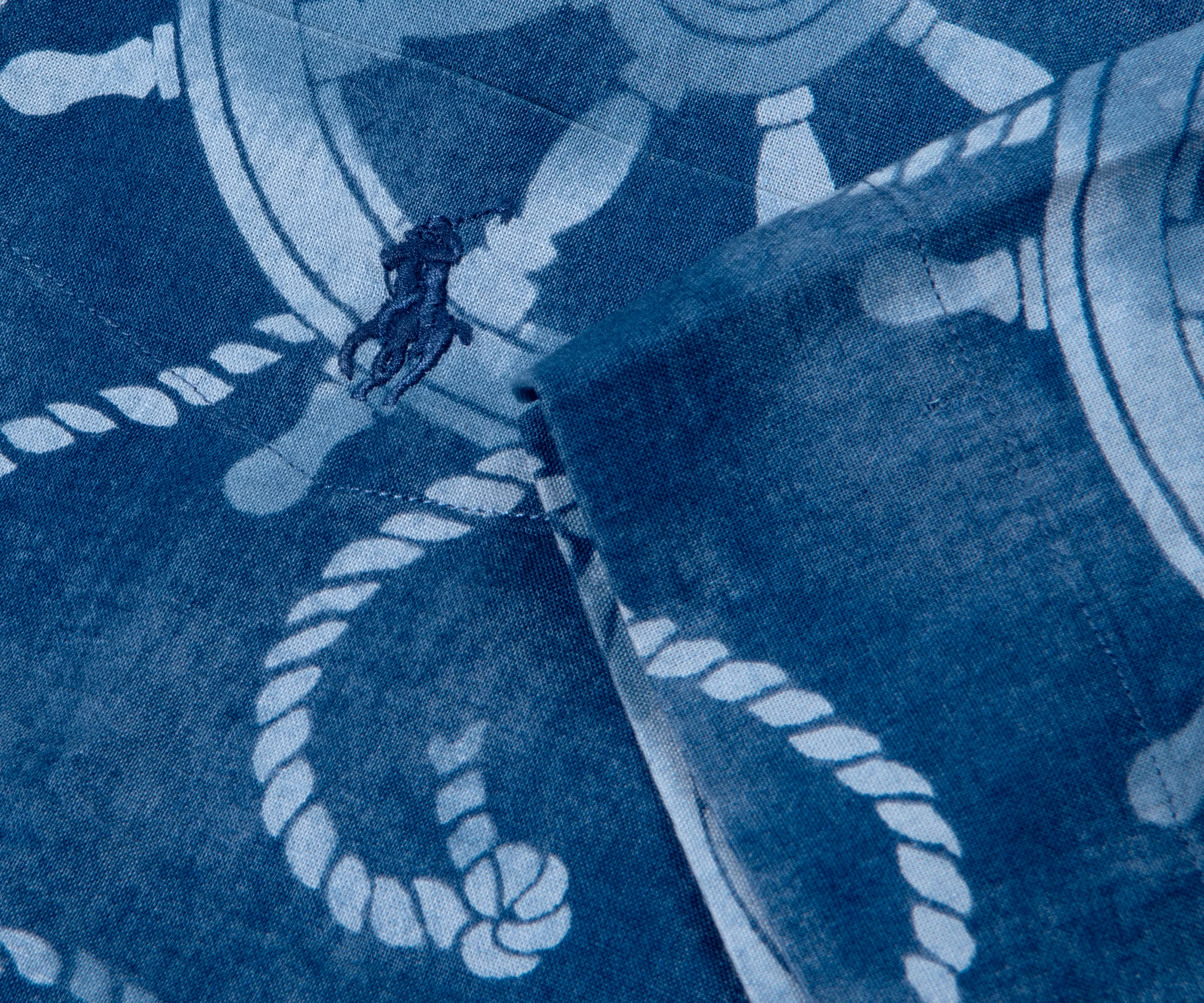 Ralph Lauren Nautical Print Linen SS Shirt Navy - Image 3