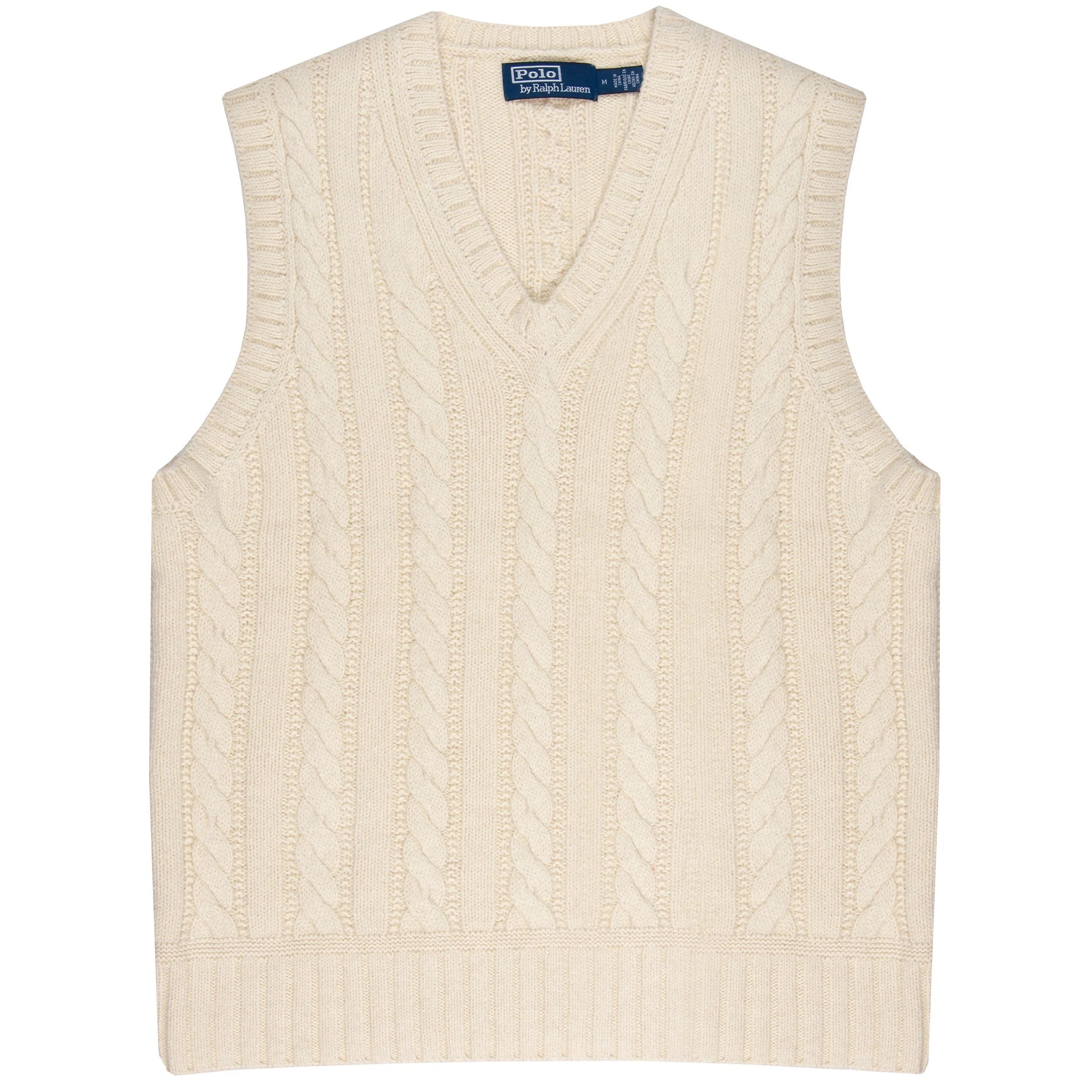 Ralph Lauren V Neck Aran Knitted Vest Cream