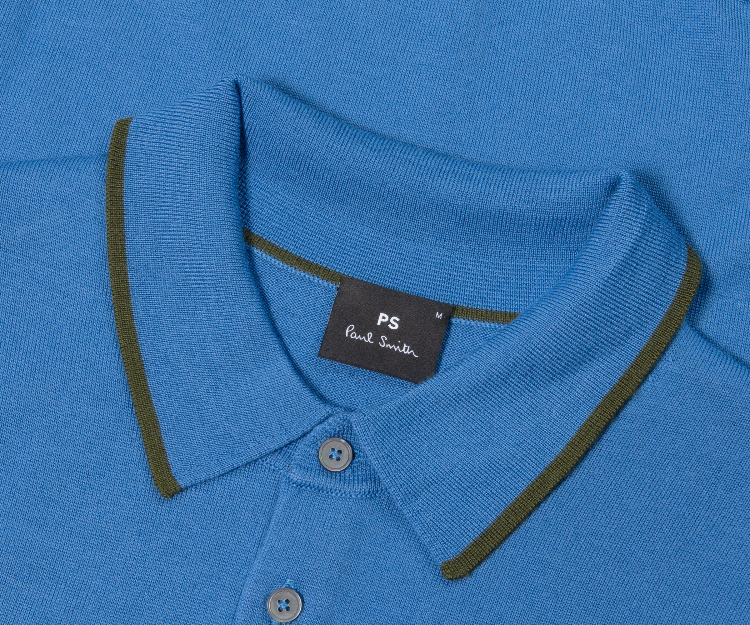 Paul Smith PS Knitted Merino Wool LS Polo Powder Blue - Image 2