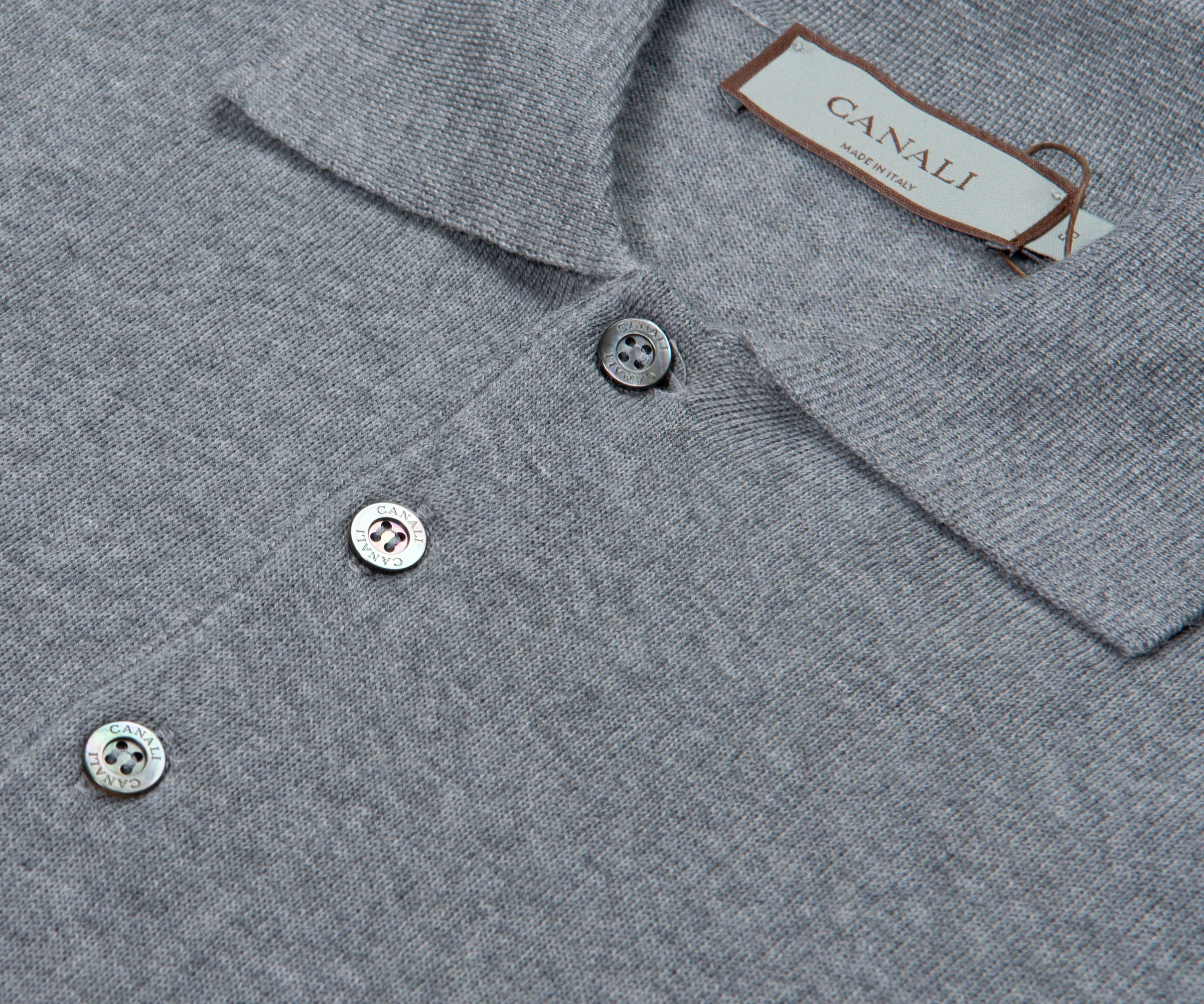 Canali LS Merino Polo Mid Grey - Image 2