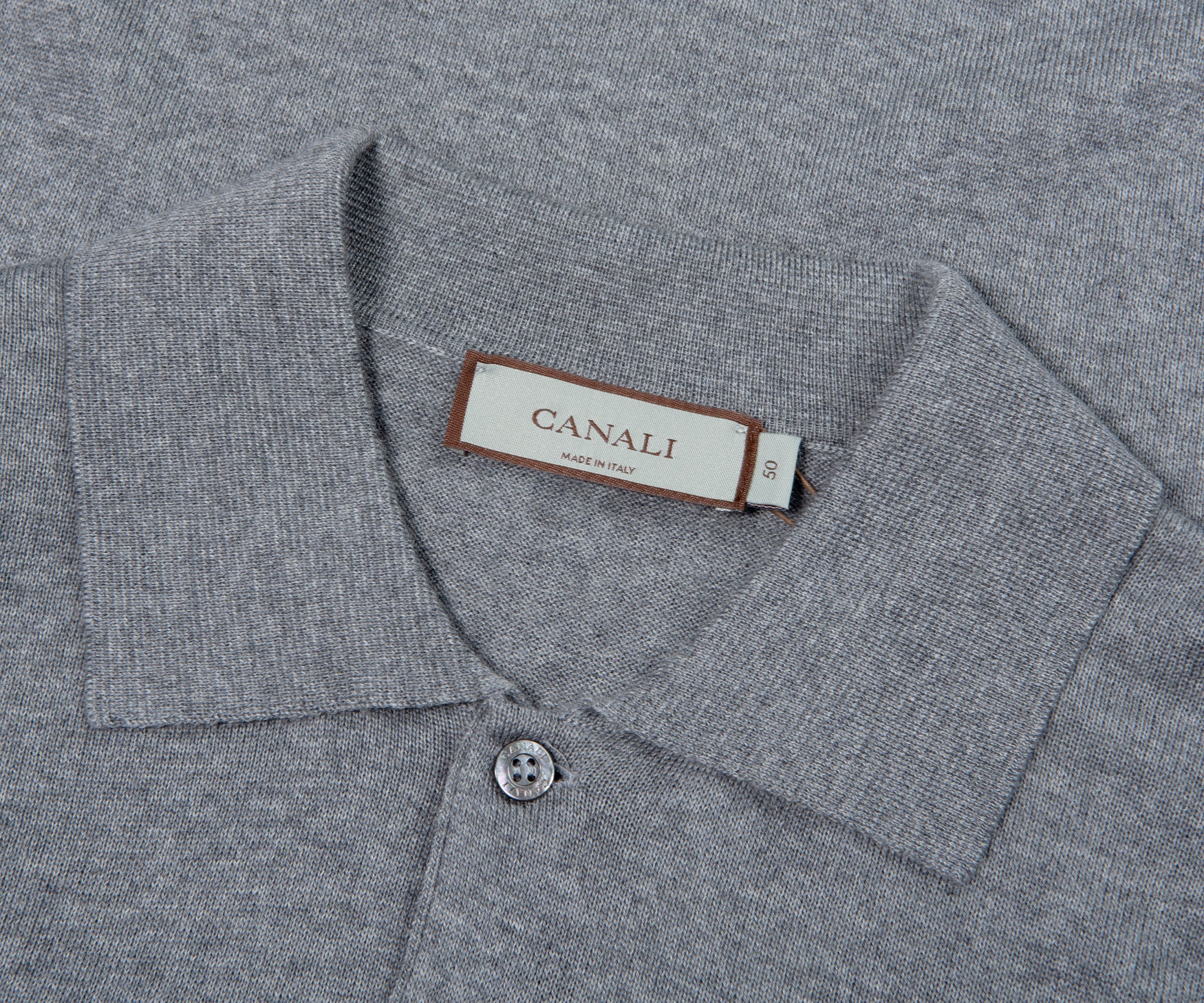 Canali LS Merino Polo Mid Grey - Image 4