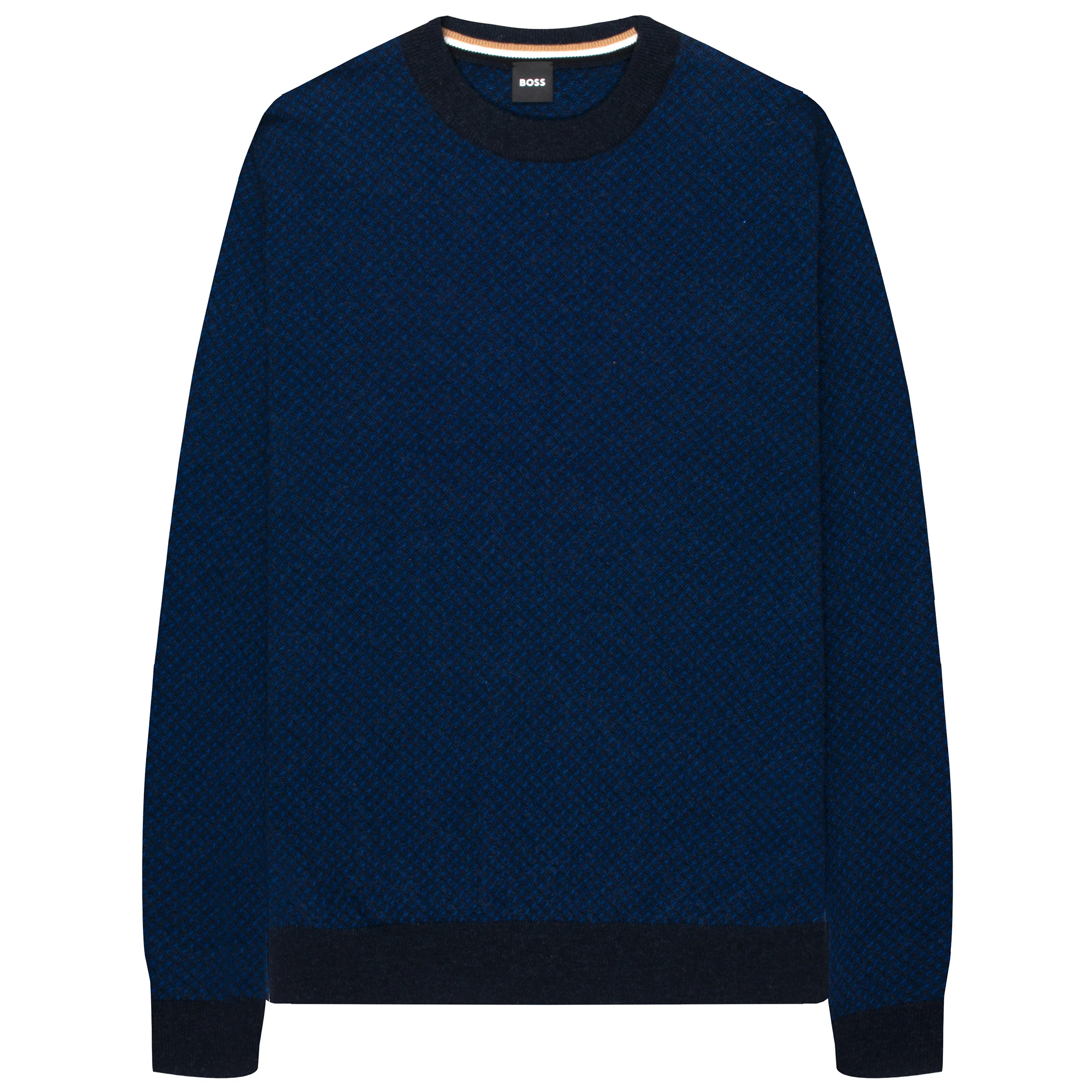 BOSS Textured Crew Neck Knitwear Navy