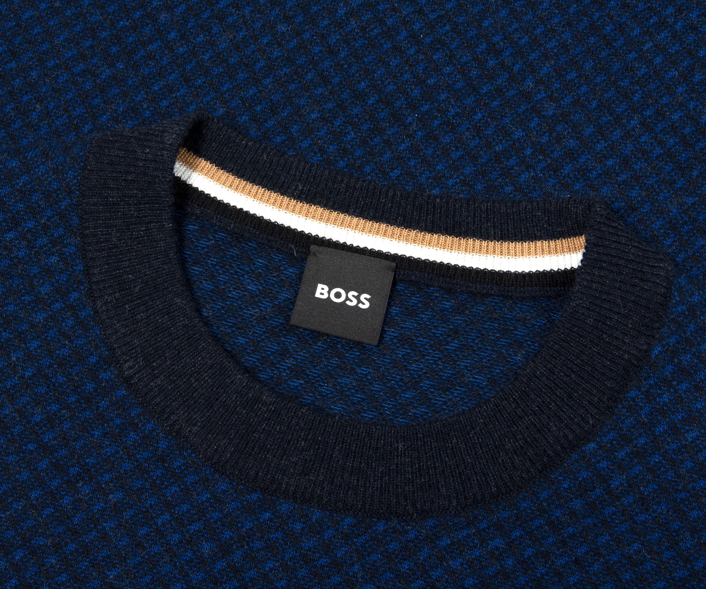 BOSS Textured Crew Neck Knitwear Navy - Image 3