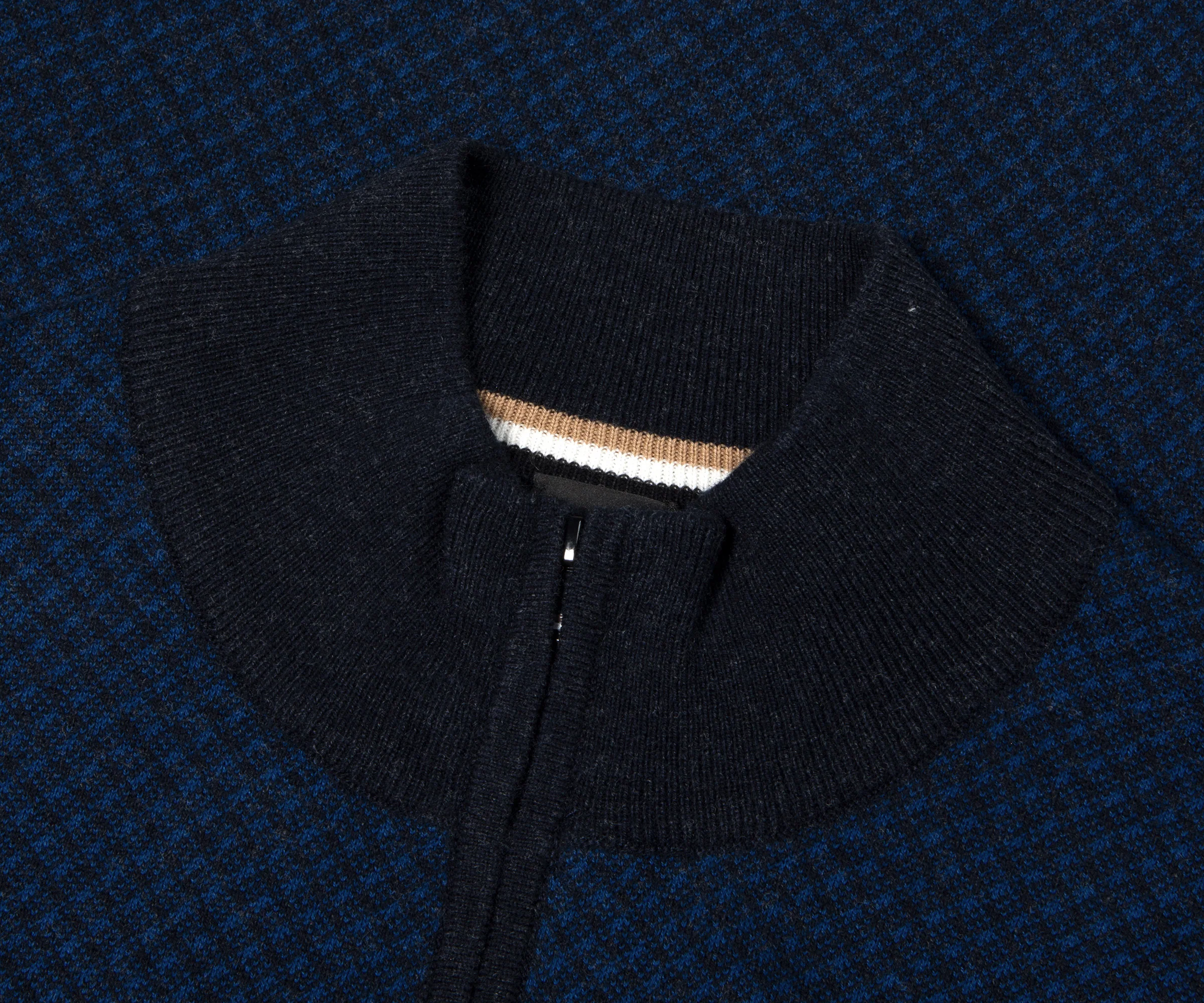 BOSS H-Eltorino Textured 1/4 Zip Knitwear Navy - Image 2