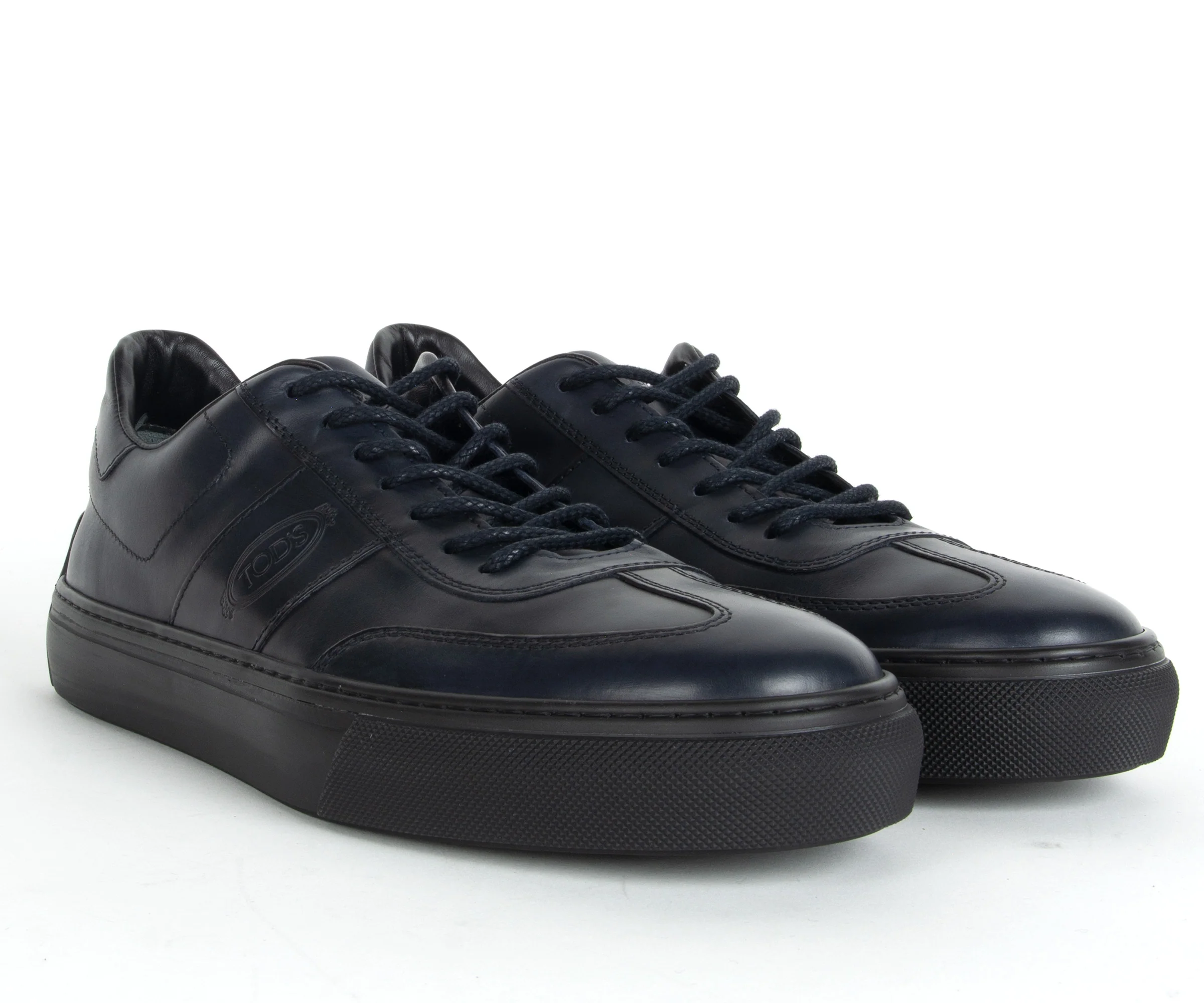 Tods Allacciata Leather Trainers Dark Navy - Image 3