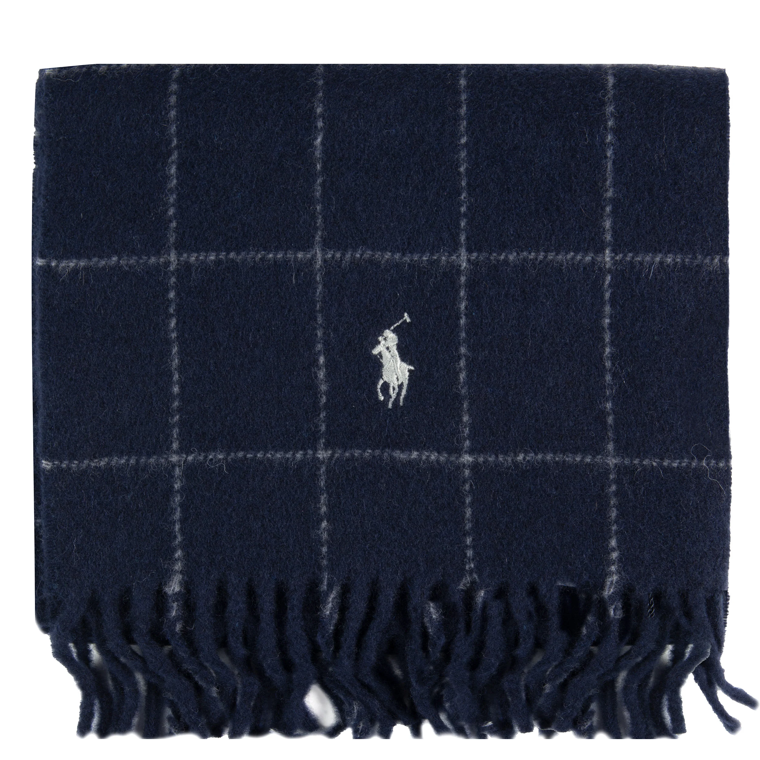 Ralph Lauren Windowpane Plaid Wool Scarf Hunter Navy