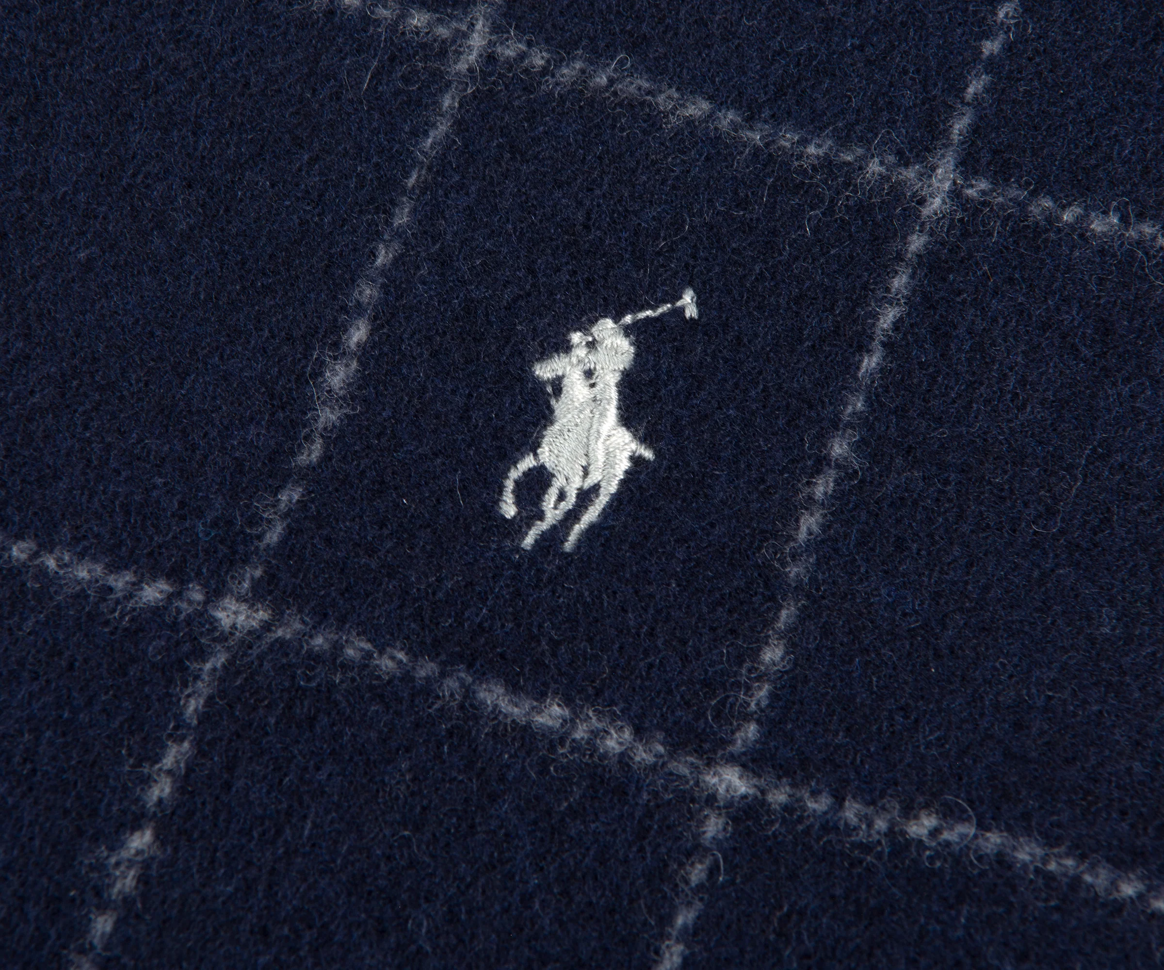 Ralph Lauren Windowpane Plaid Wool Scarf Hunter Navy - Image 2