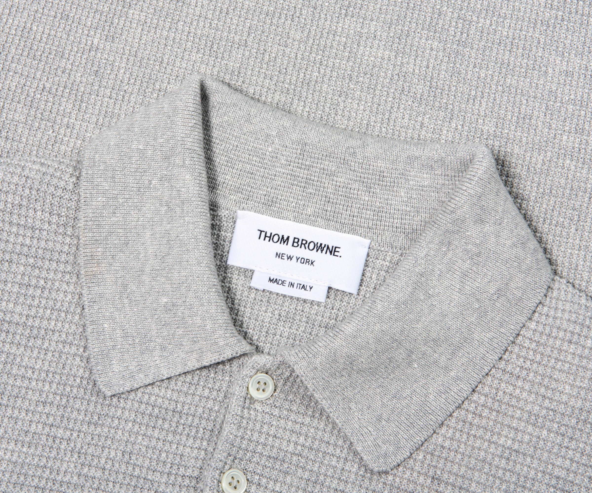 Thom Browne Linen Cotton 4-Bar Relaxed Fit Polo Grey - Image 5