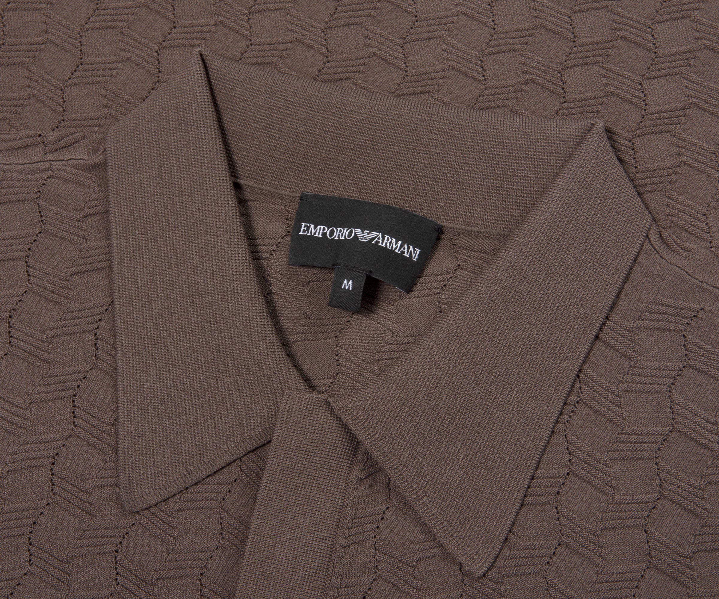 Emporio Armani Textured Weave SS Polo Brown - Image 2