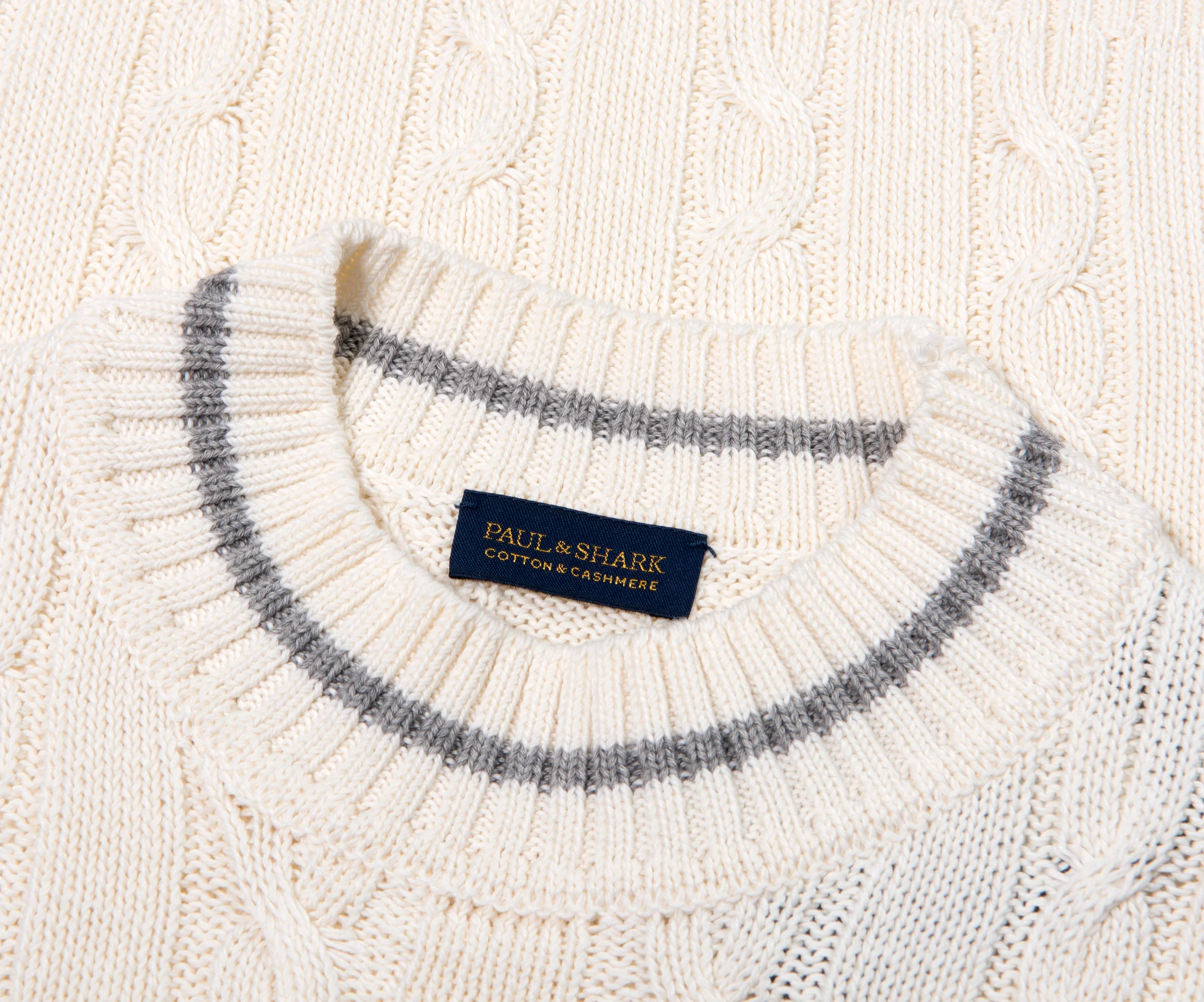 Paul & Shark Crew Neck Sweater In Cotton/Cashmere Off White/Grey - Image 2