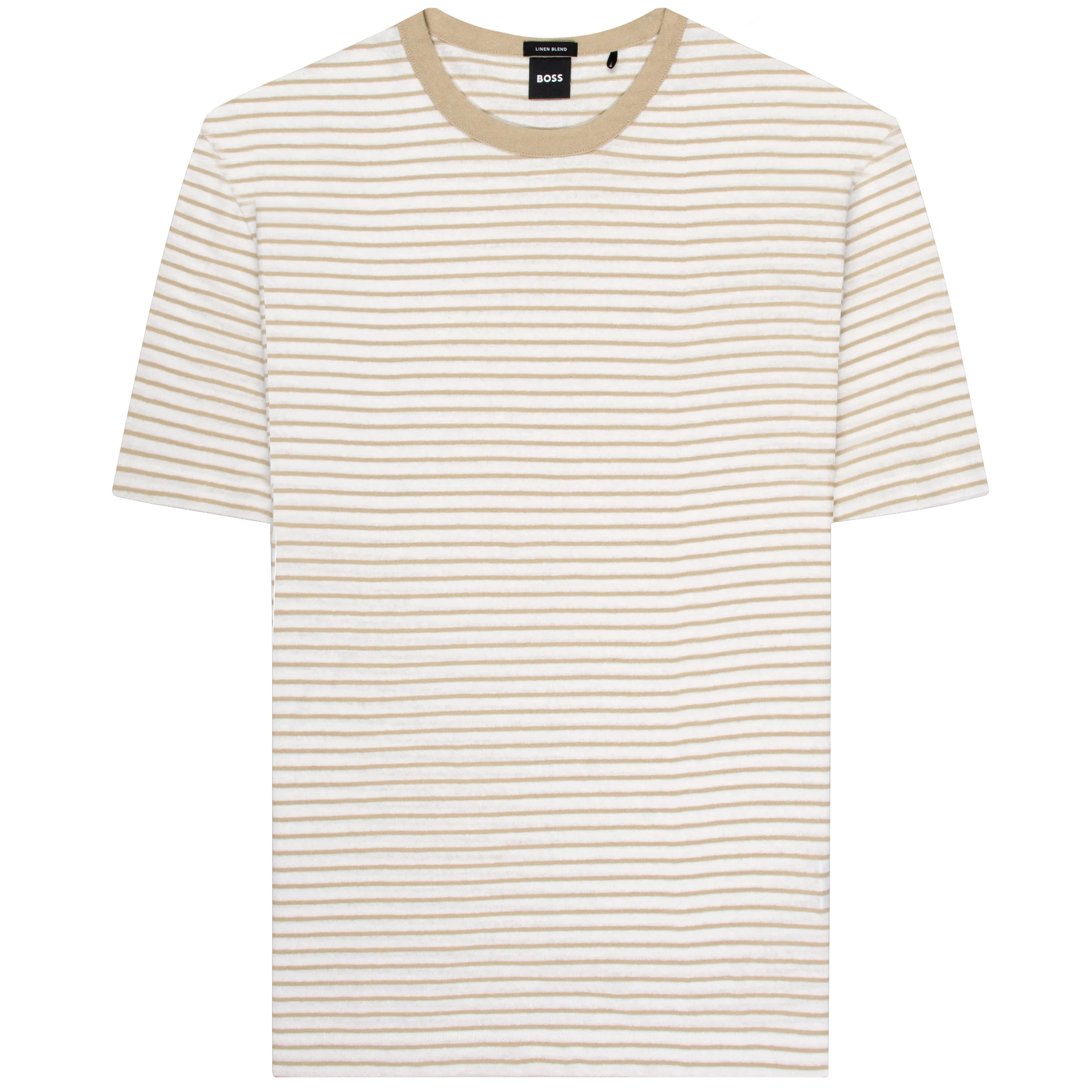 BOSS striped SS Cotton And linen T-Shirt Beige/White