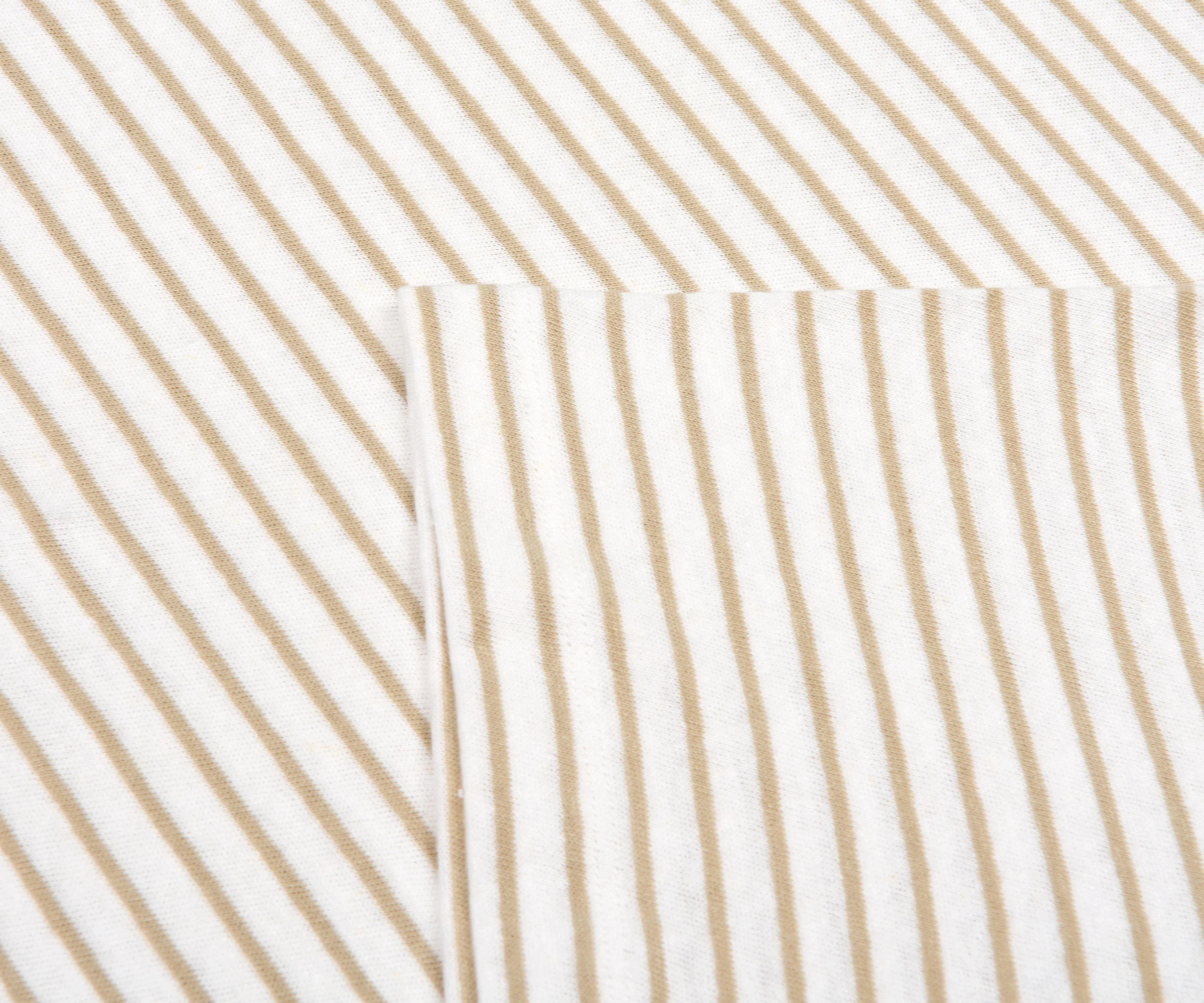 BOSS striped SS Cotton And linen T-Shirt Beige/White - Image 3